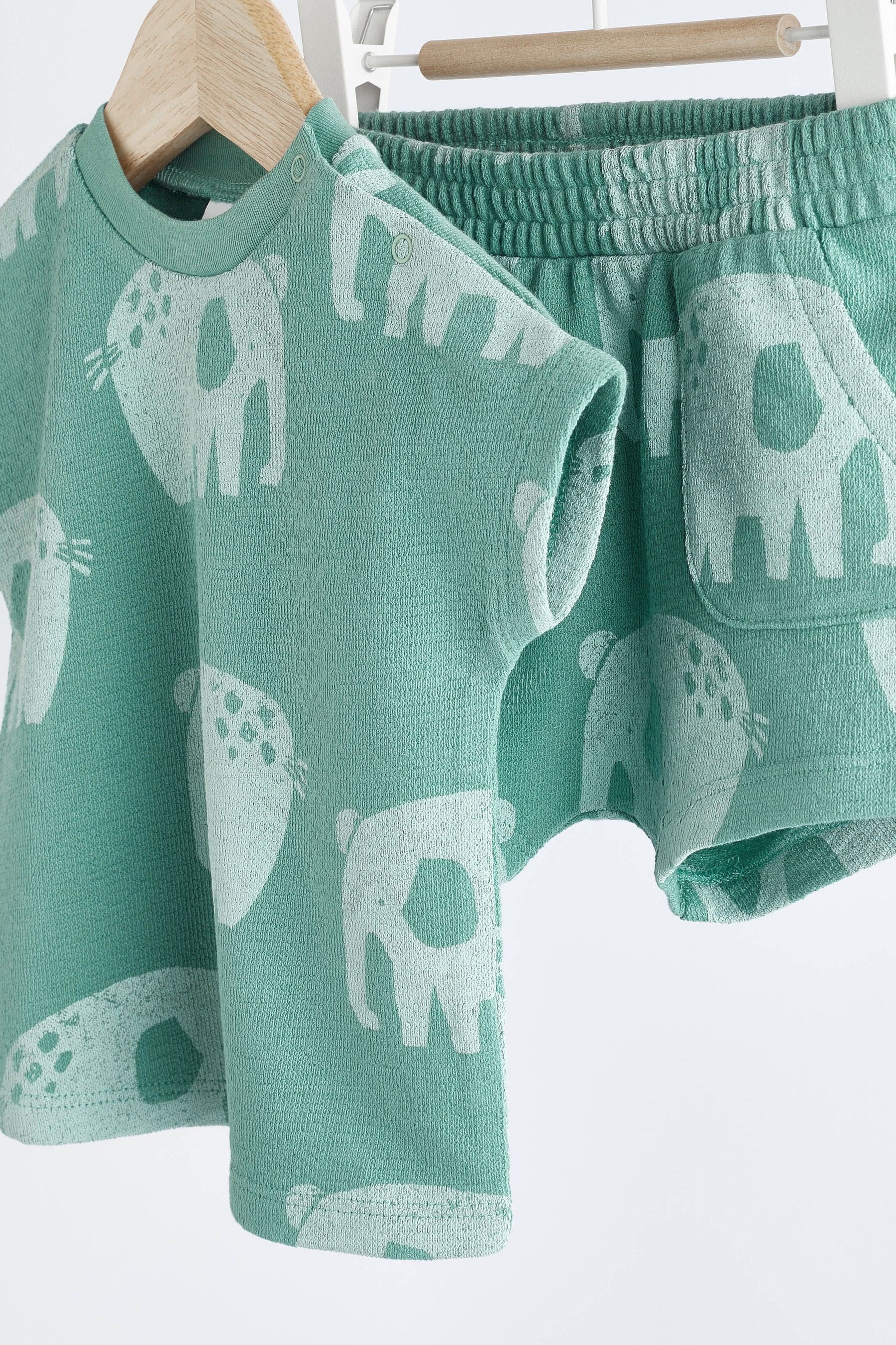 Teal Blue Elephant Baby T-Shirt And Shorts 2 Piece Set