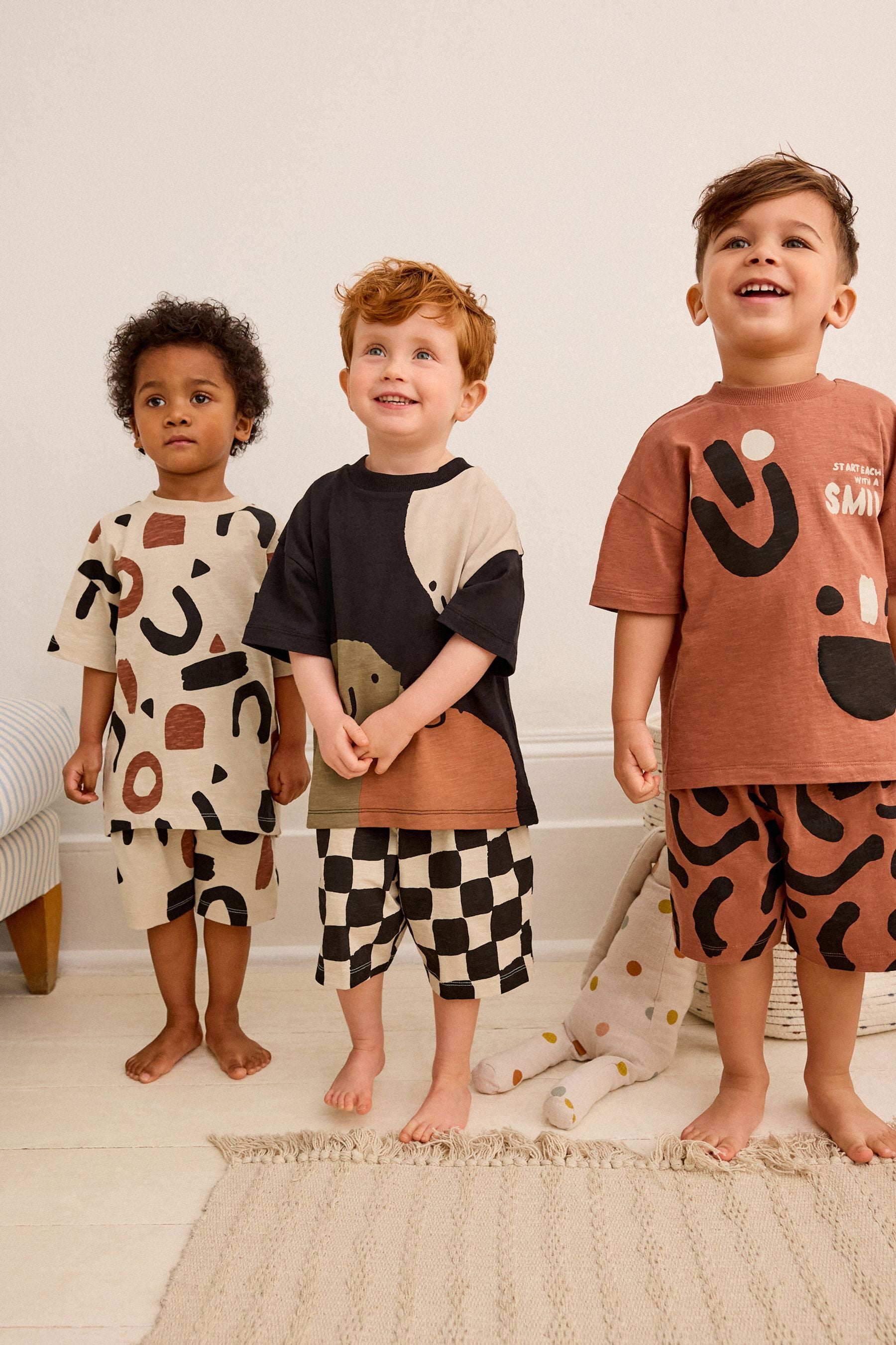 Black/Tan Smile Short Pyjamas 3 Pack (9mths-12yrs)