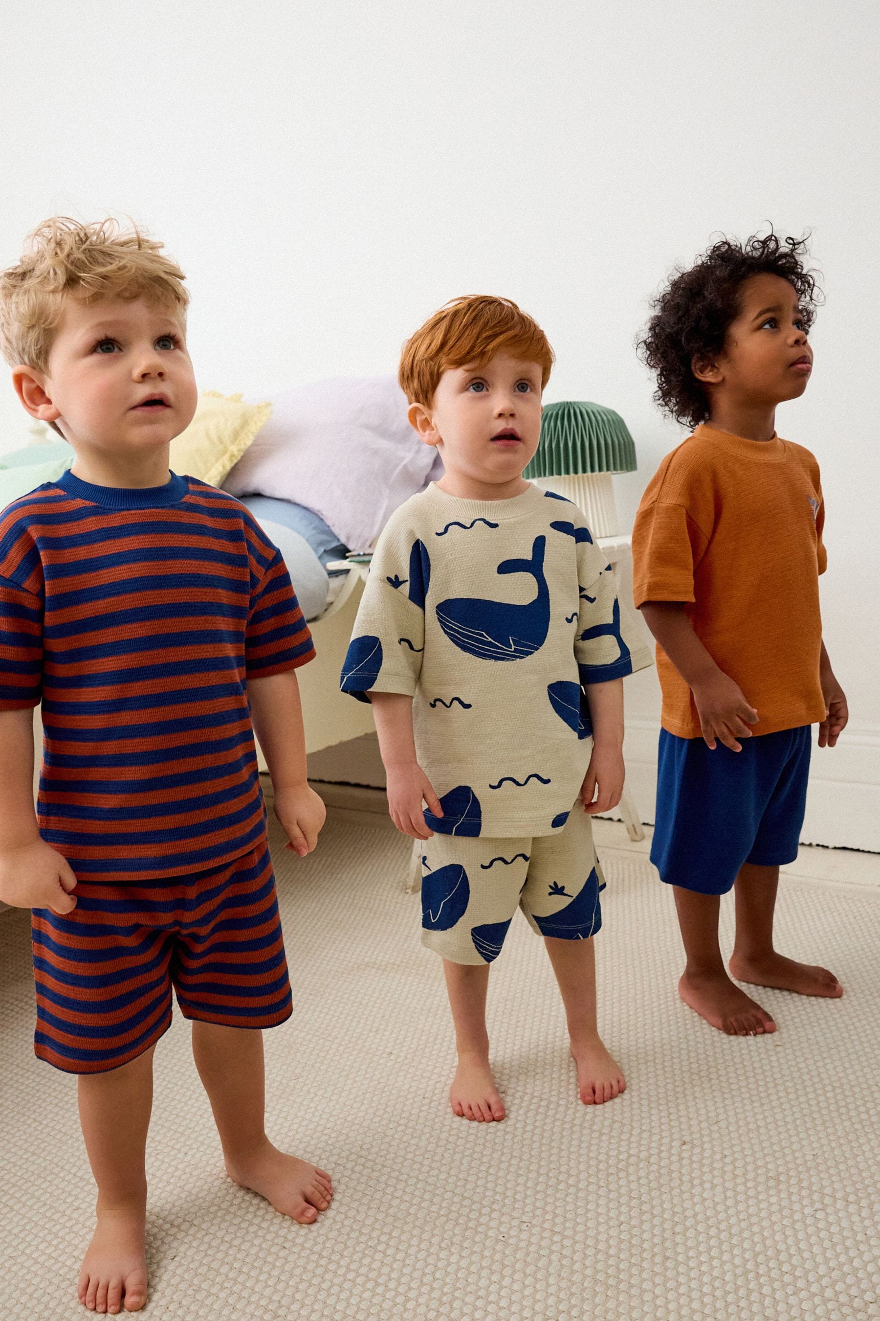 Rust/Navy Textured Whale Short Sleeve 3 Pack Pyjama Set (9mths-12yrs)