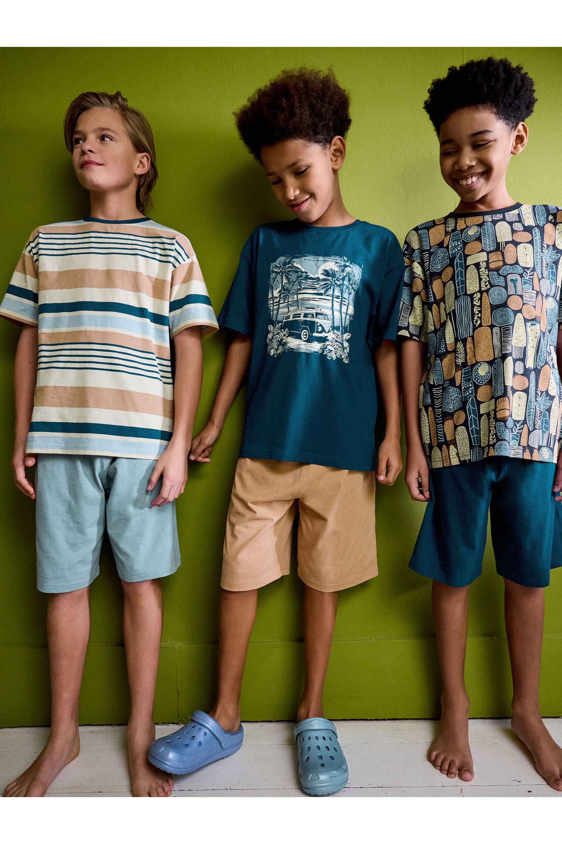 Navy/Camel Palm Tree Short Pyjamas 3 Pack (3-16yrs)