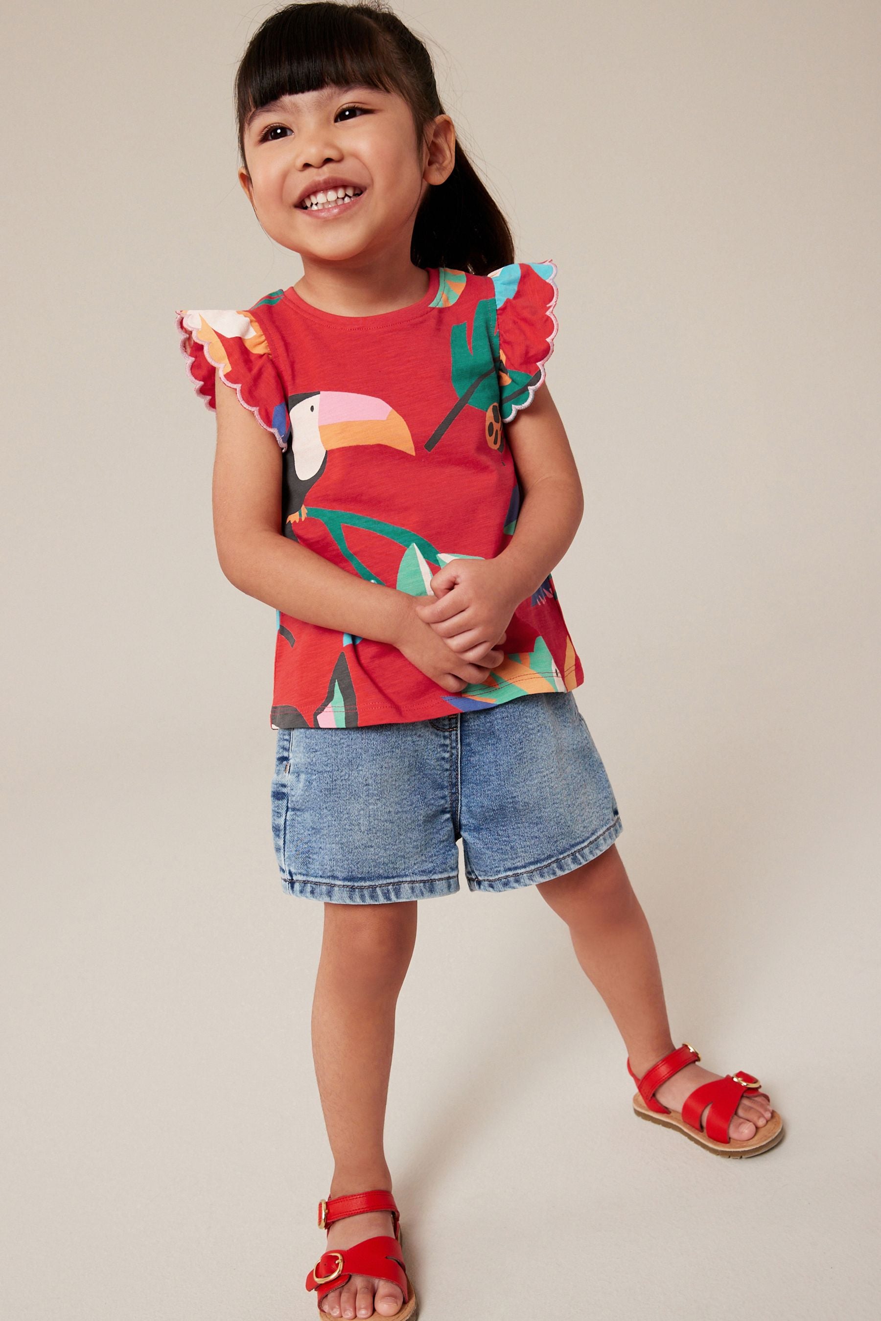 Red Tropical Toucan Scallop Vest (3mths-7yrs)