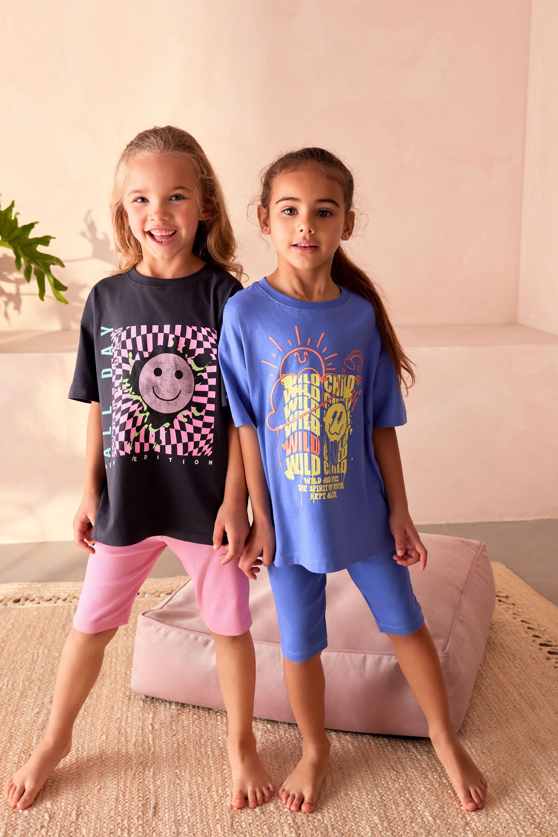 Blue/Pink Short Pyjamas 2 Pack (9mths-16yrs)