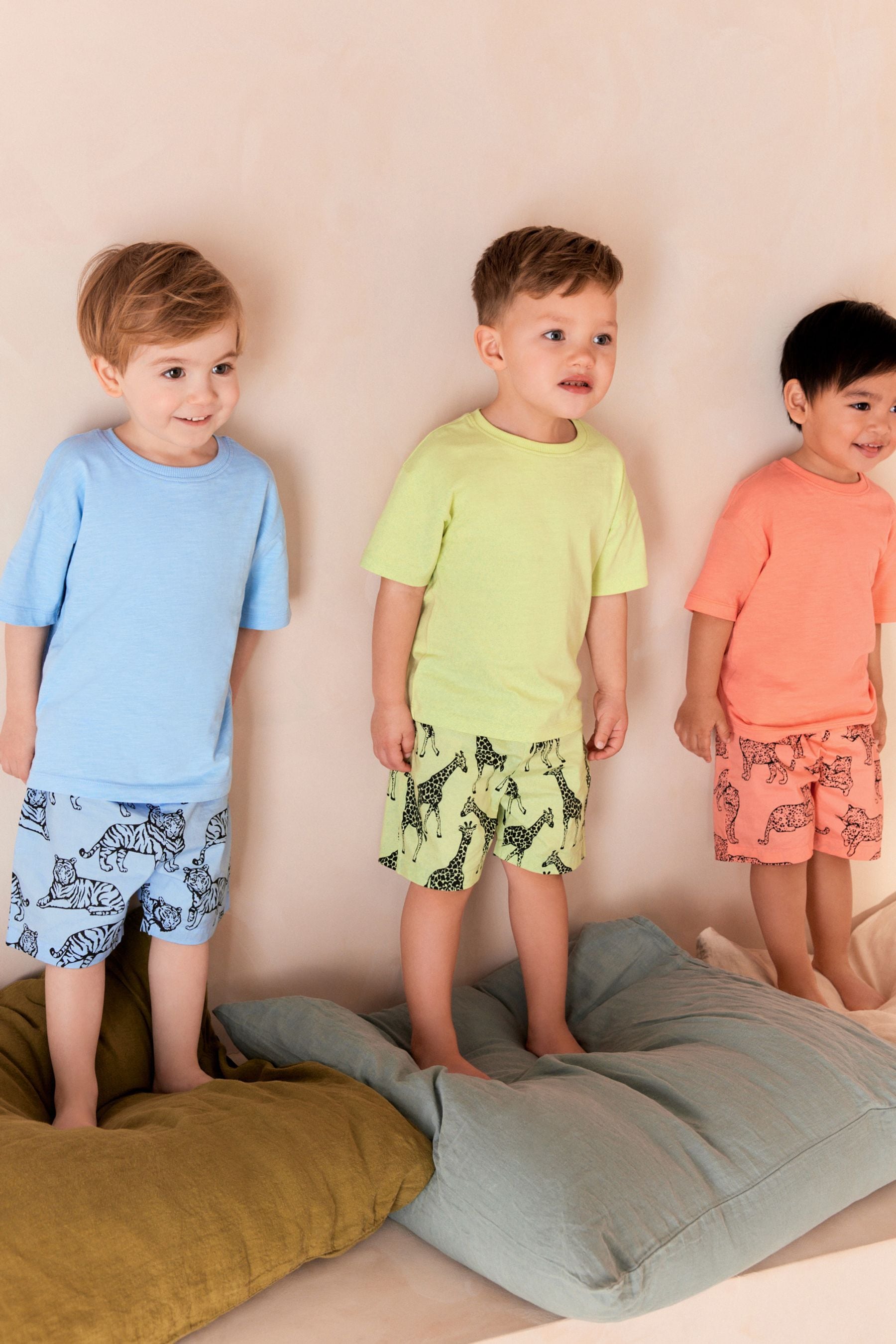 Multi Bright Dino 100% Cotton Short Woven Bottoms Pyjamas 3 Pack (9mths-12yrs)