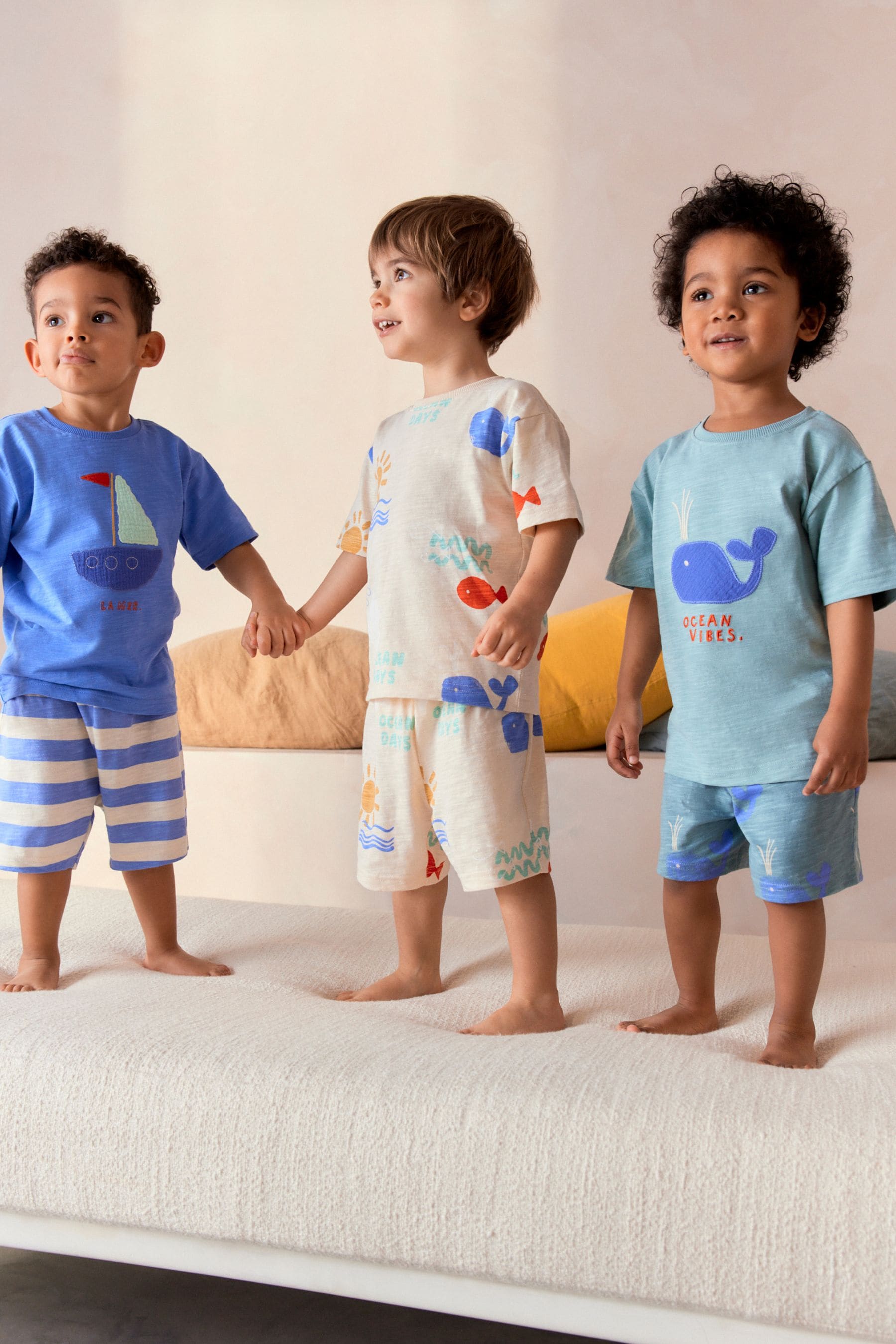 Blue/Cream/Green Whale Short Pyjamas 3 Pack (9mths-12yrs)