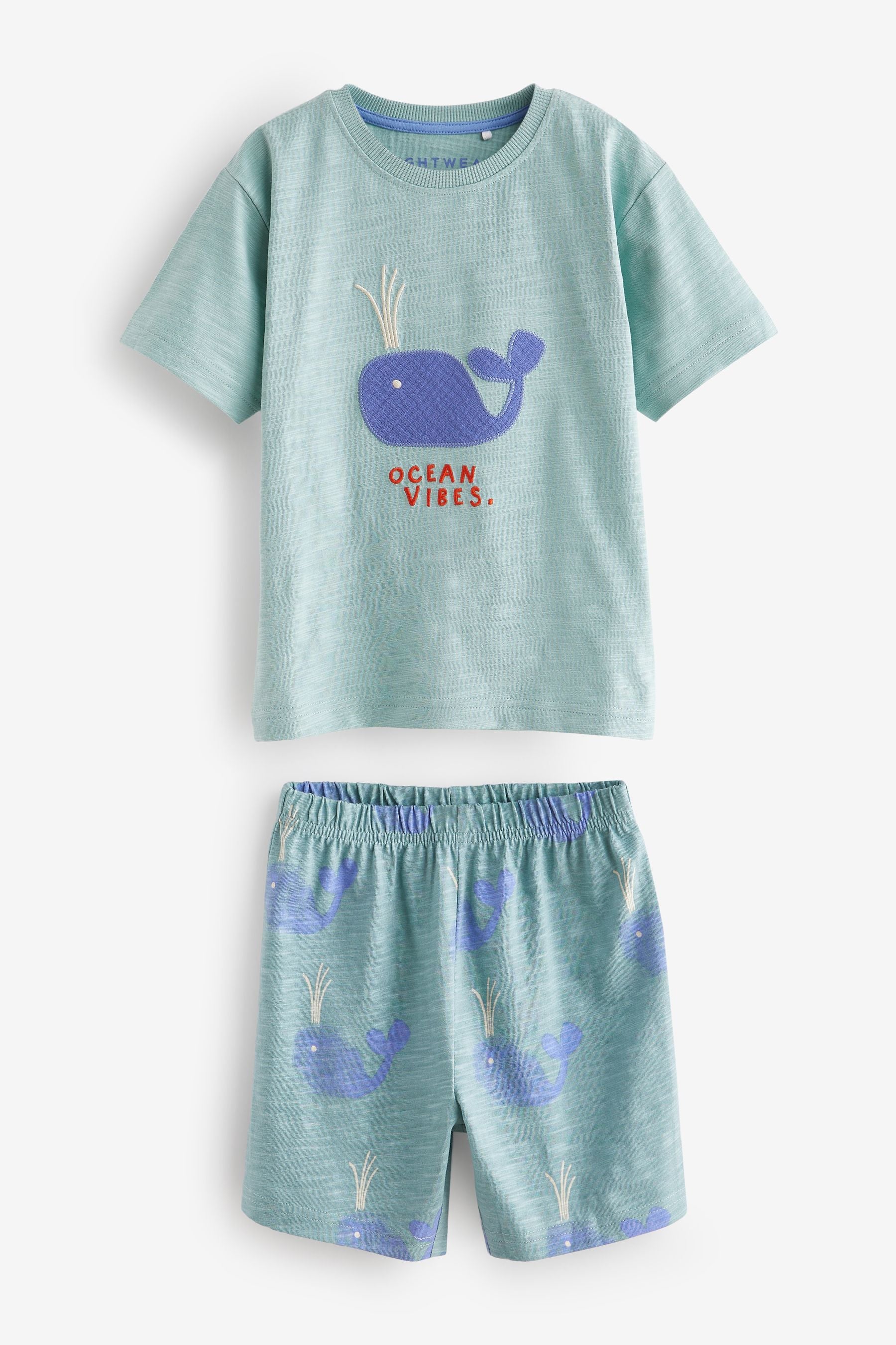 Blue/Cream/Green Whale 100% Cotton Short Pyjamas 3 Pack (9mths-12yrs)