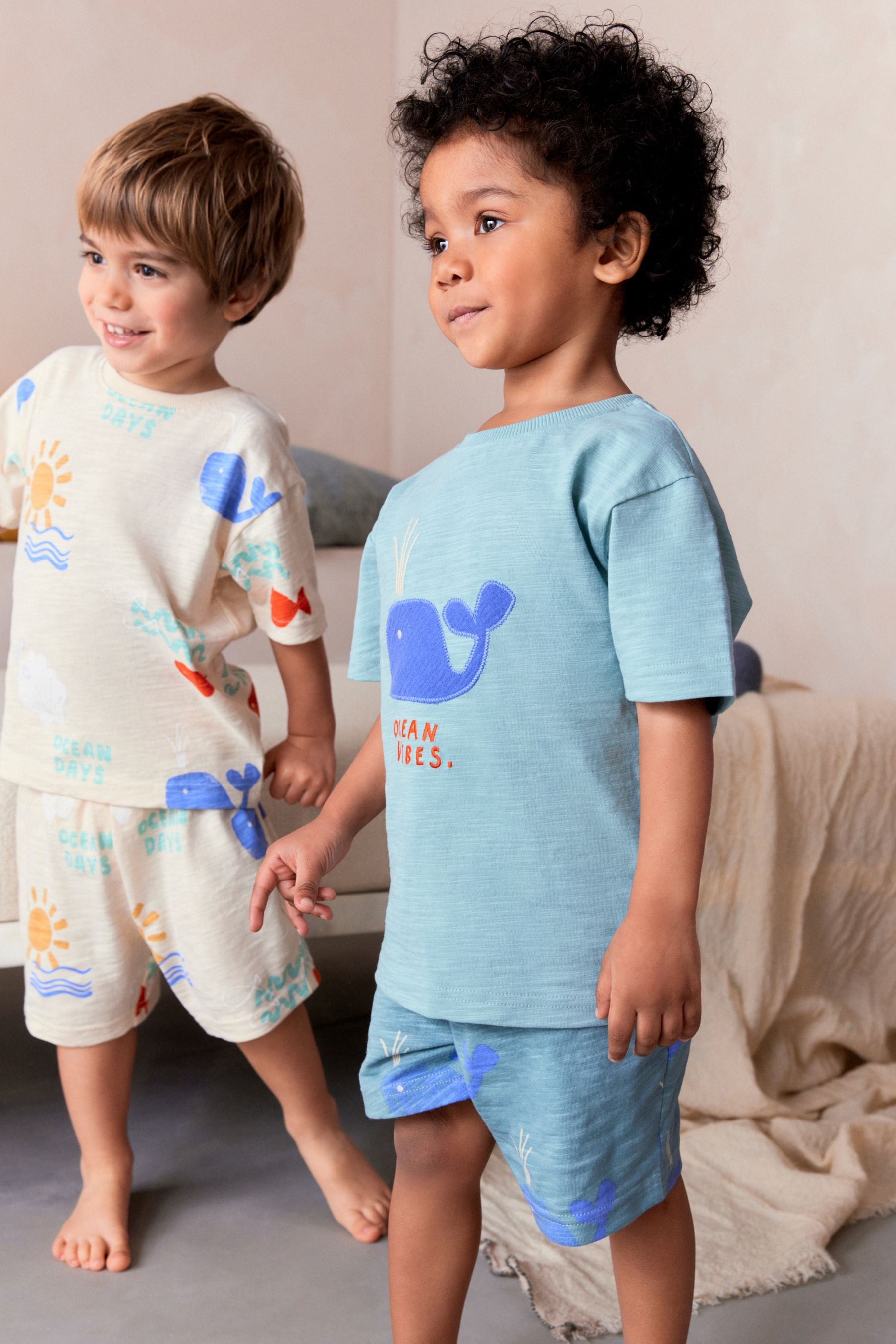 Blue/Cream/Green Whale 100% Cotton Short Pyjamas 3 Pack (9mths-12yrs)