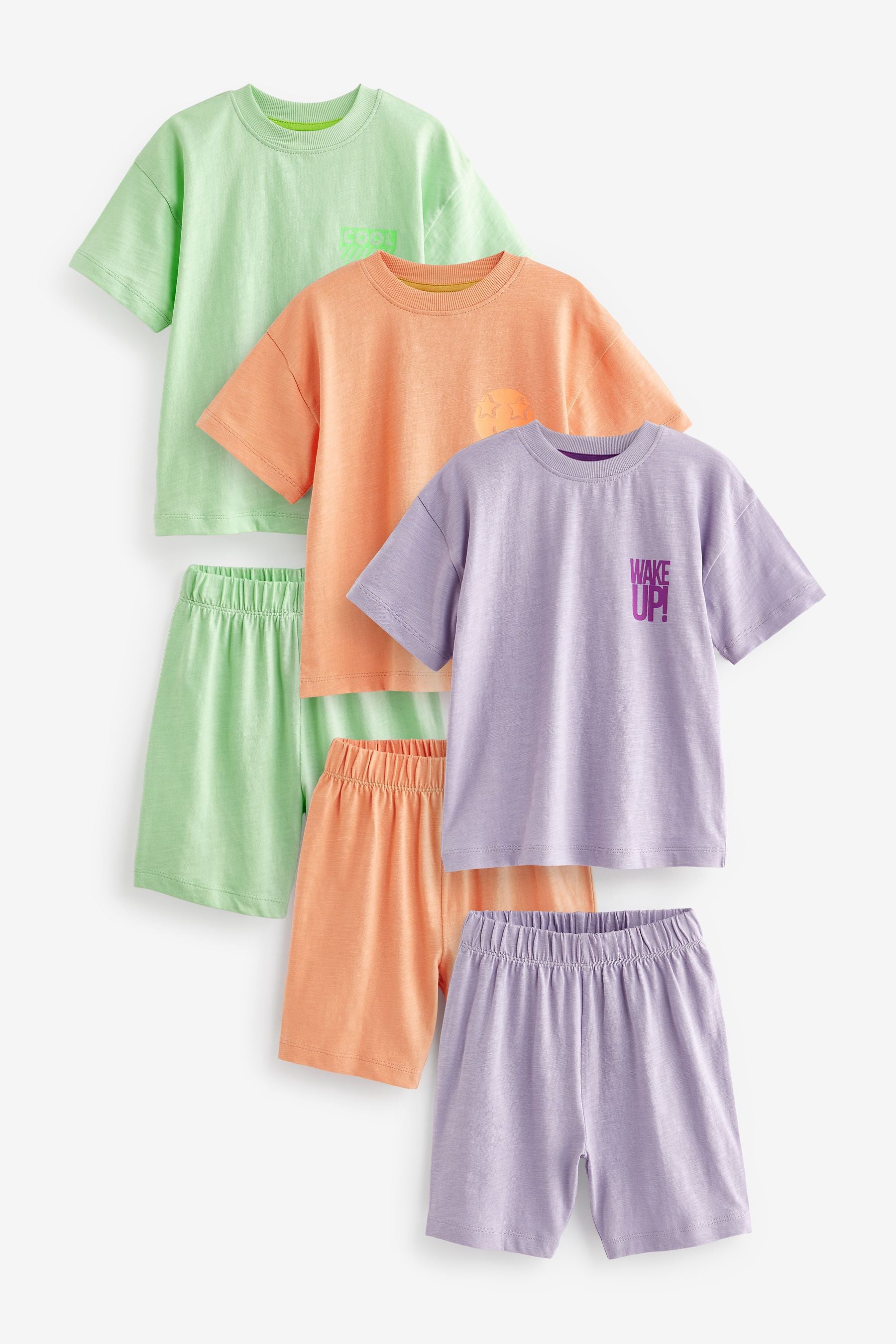 Bright slogan Short Pyjamas 3 Pack (9mths-12yrs) (9mths-8yrs)