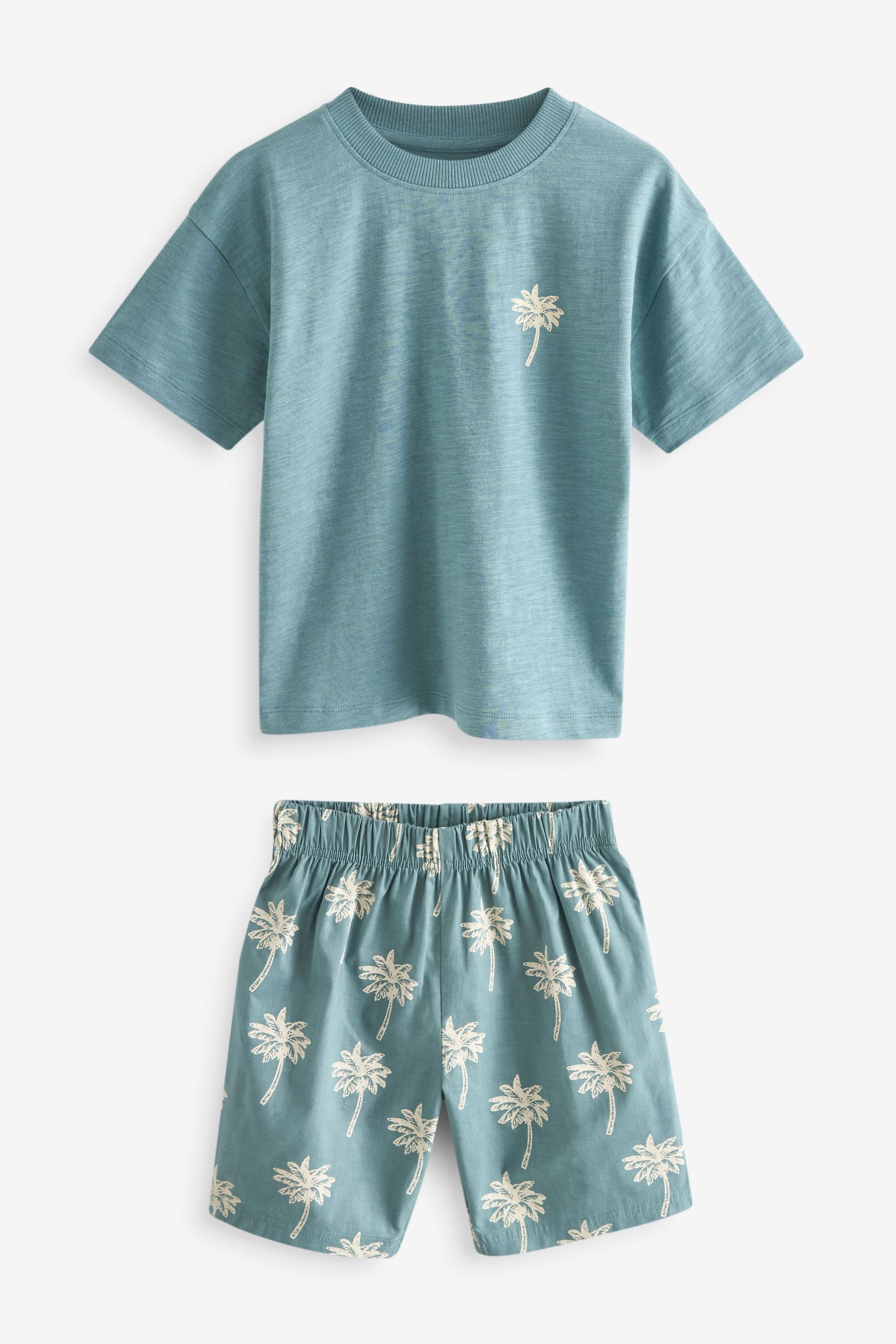 Green/Blue Pineapple Palm Tree Short Woven Bottoms Pyjamas 3 Pack (9mths-12yrs)