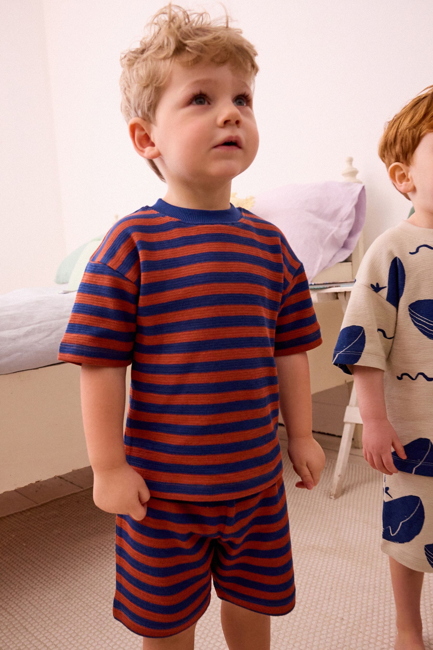 Rust/Navy Textured Whale Short Sleeve 3 Pack Pyjama Set (9mths-12yrs)