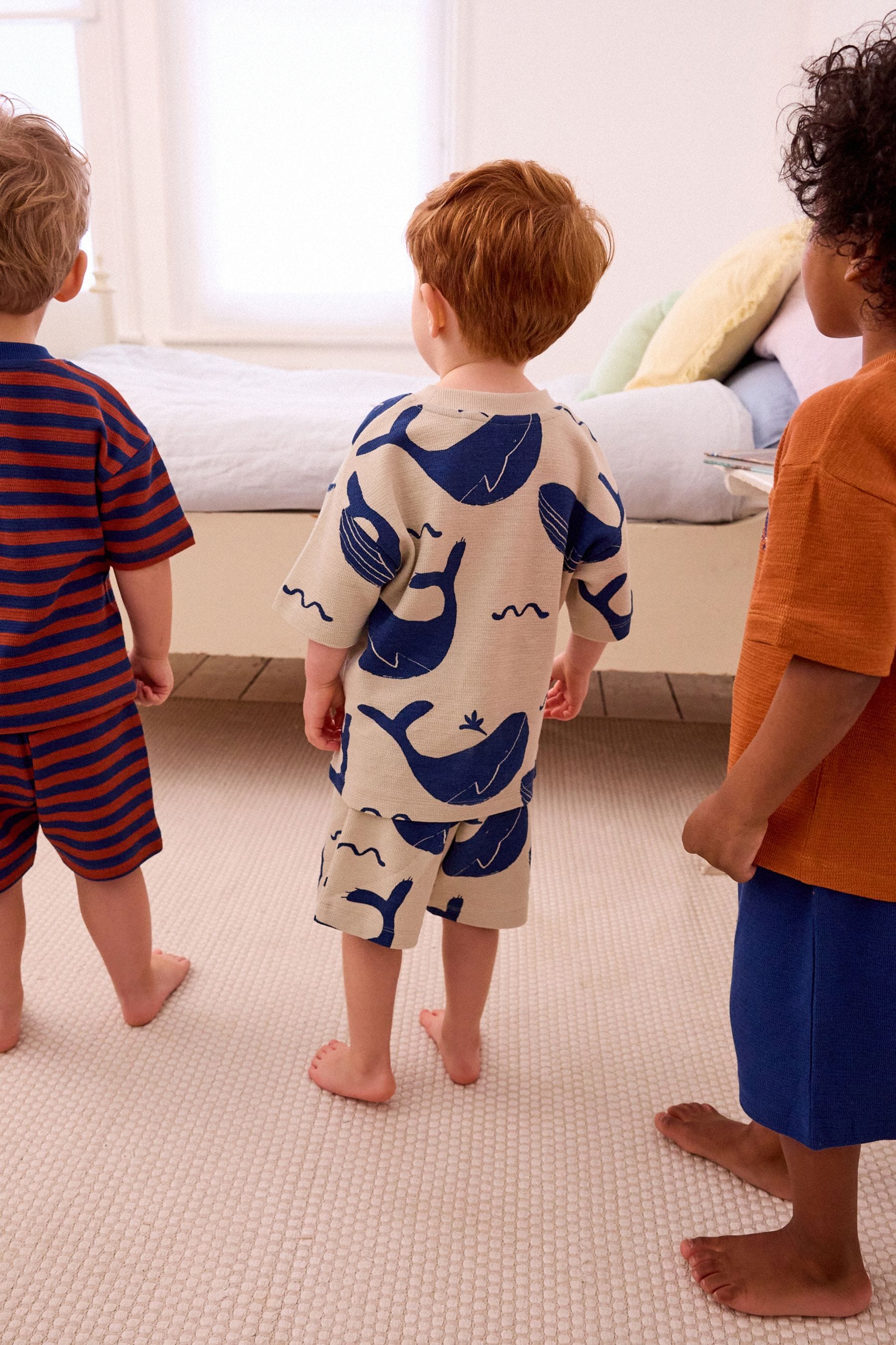 Rust/Navy Textured Whale Short Sleeve 3 Pack Pyjama Set (9mths-12yrs)