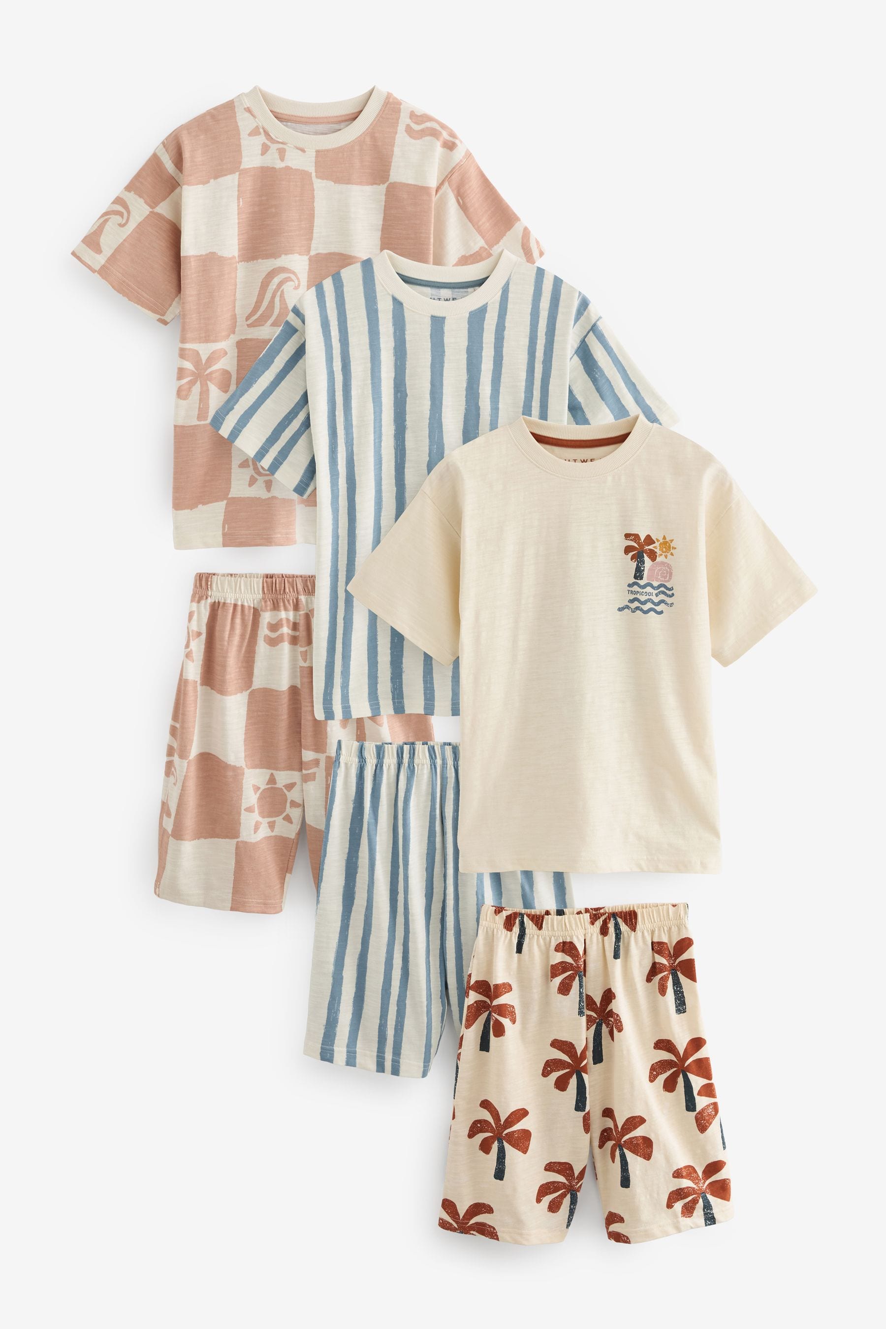 Blue/Ecru Summer Short Pyjamas 3 Pack (9mths-12yrs)