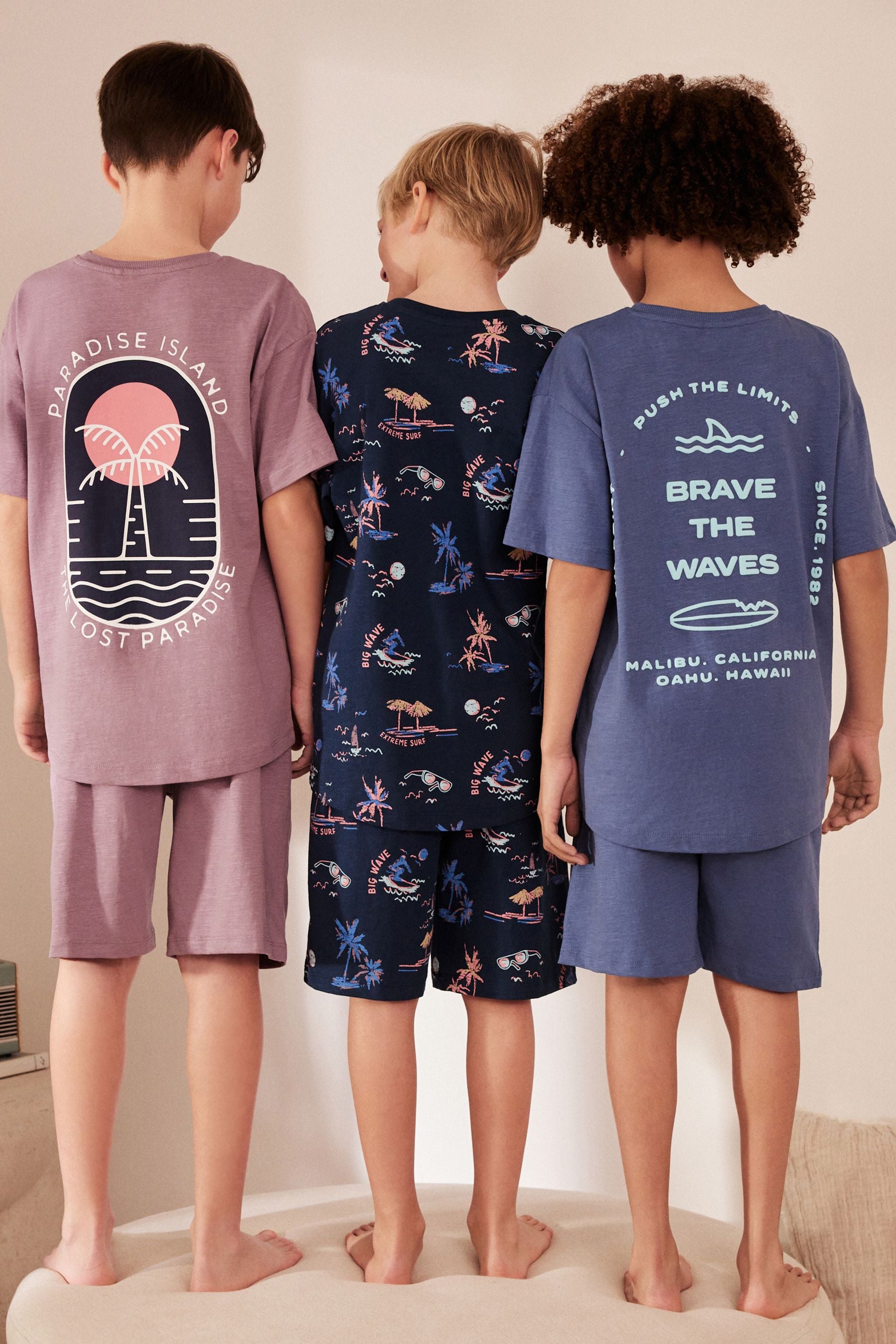 Navy/Purple Surf Short Pyjamas 3 Pack (3-16yrs)