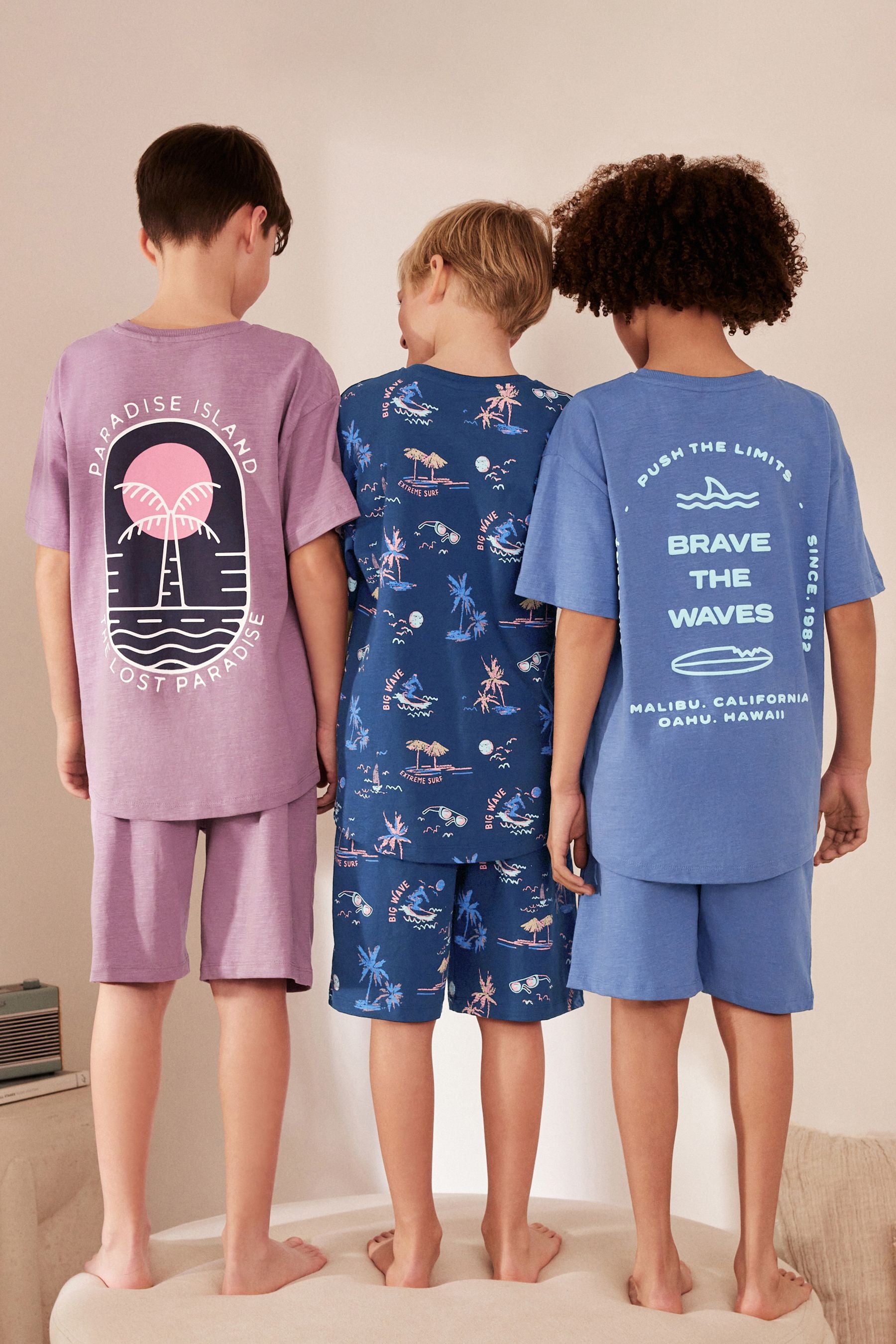 Navy/Purple Surf Short Pyjamas 3 Pack (3-16yrs)