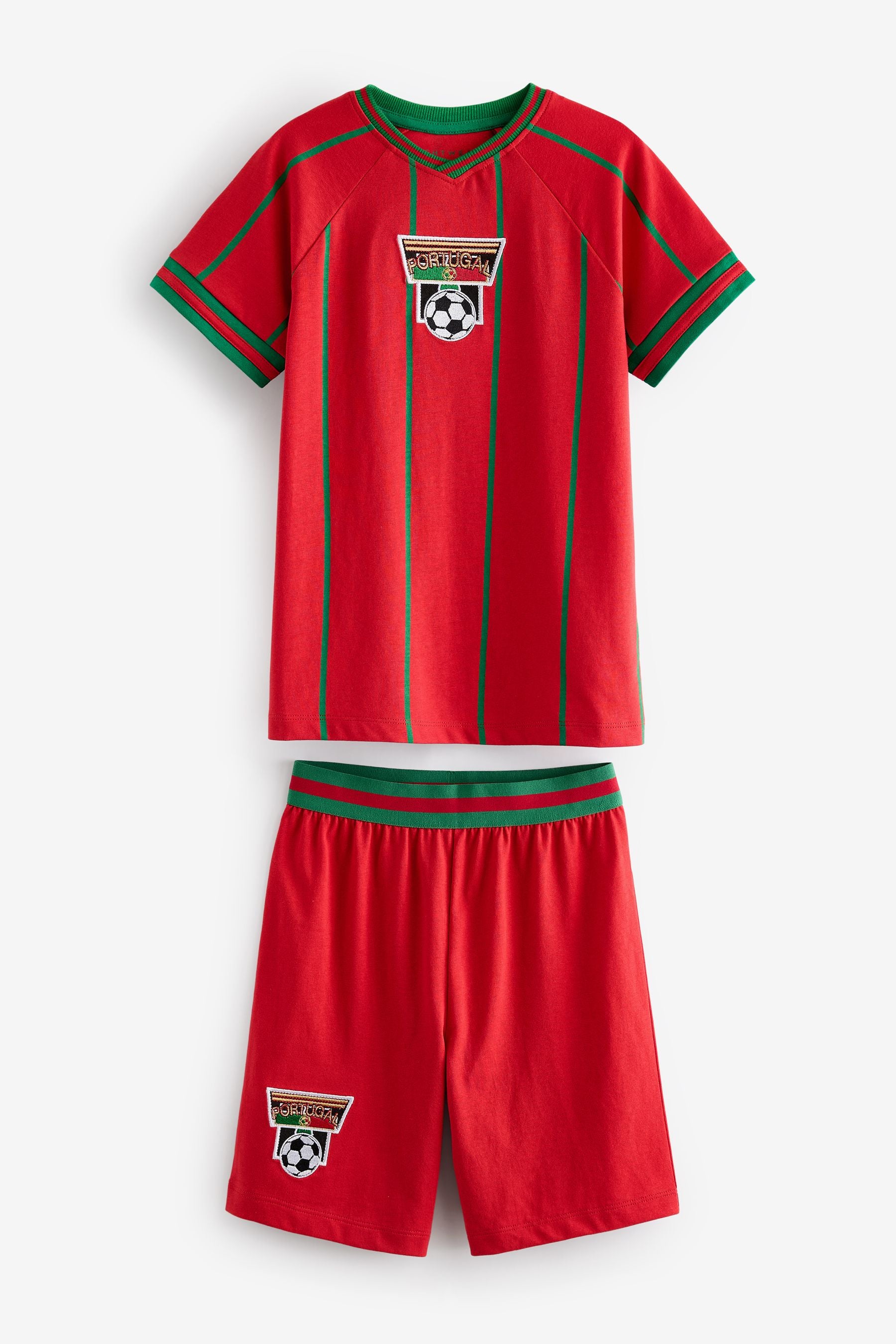 Red/Green Portugal Football Short Pyjamas Set (4-14yrs)