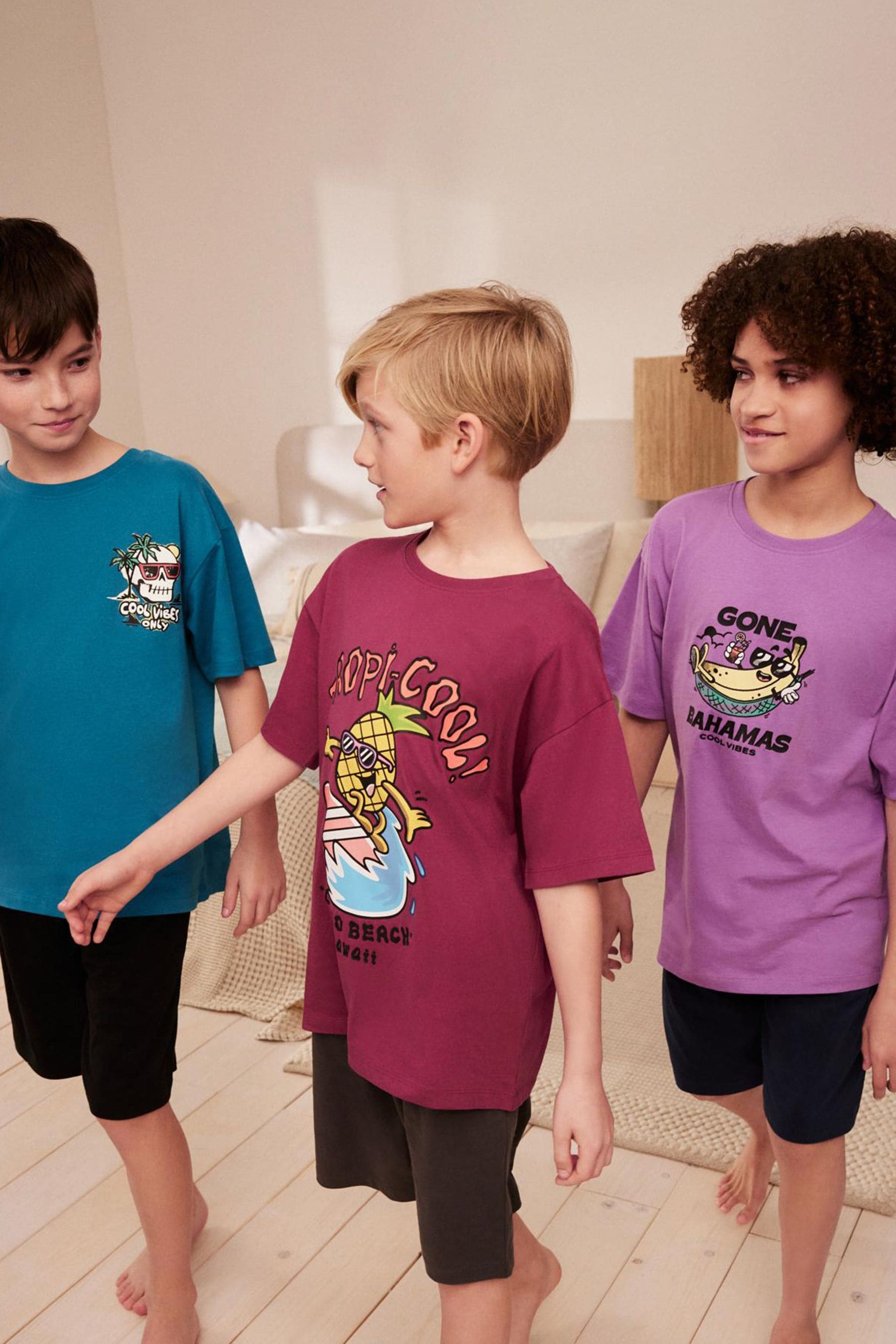 Purple/Teal Surf Character Short Pyjamas 3 Pack (3-16yrs)