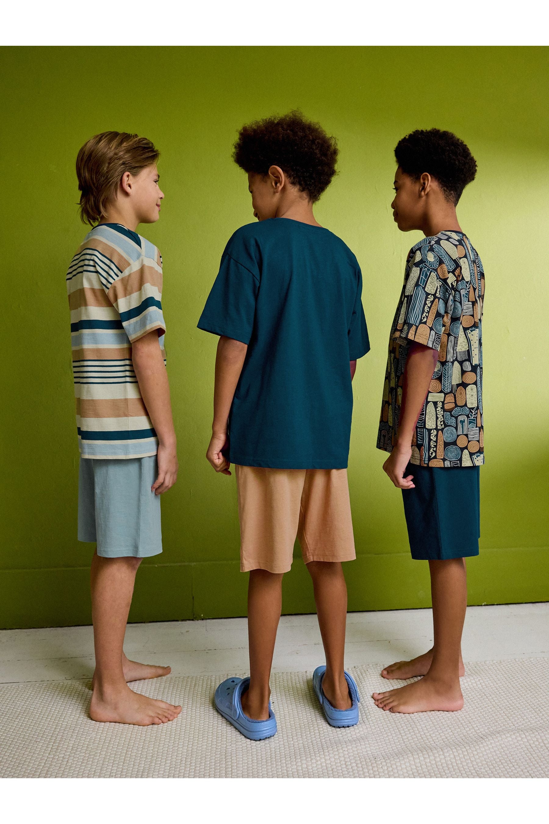 Navy/Camel Palm Tree Short Pyjamas 3 Pack (3-16yrs)