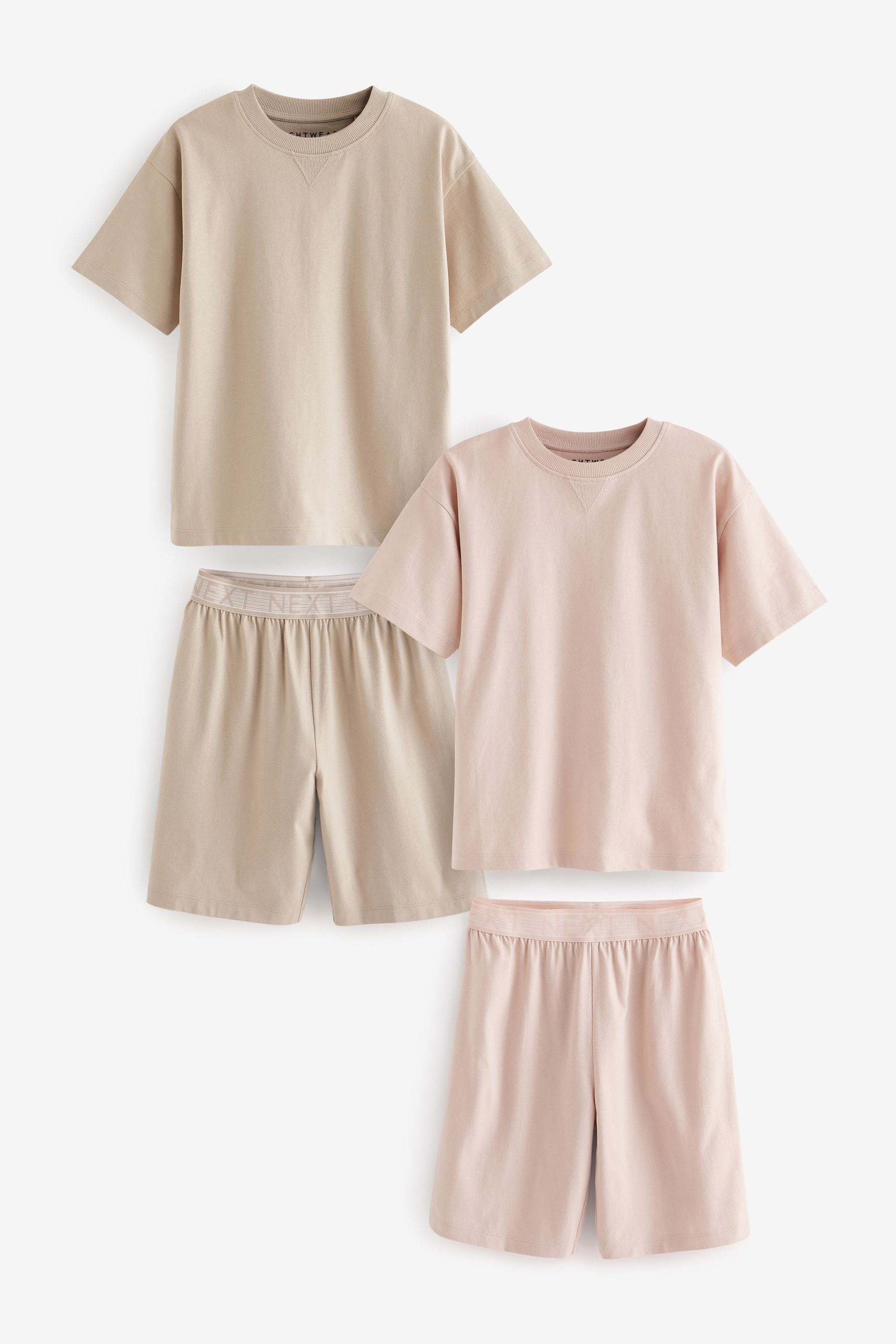 Pink/ Cement plain Short Sleeve 2 Pack Pyjamas Set (3-16yrs)