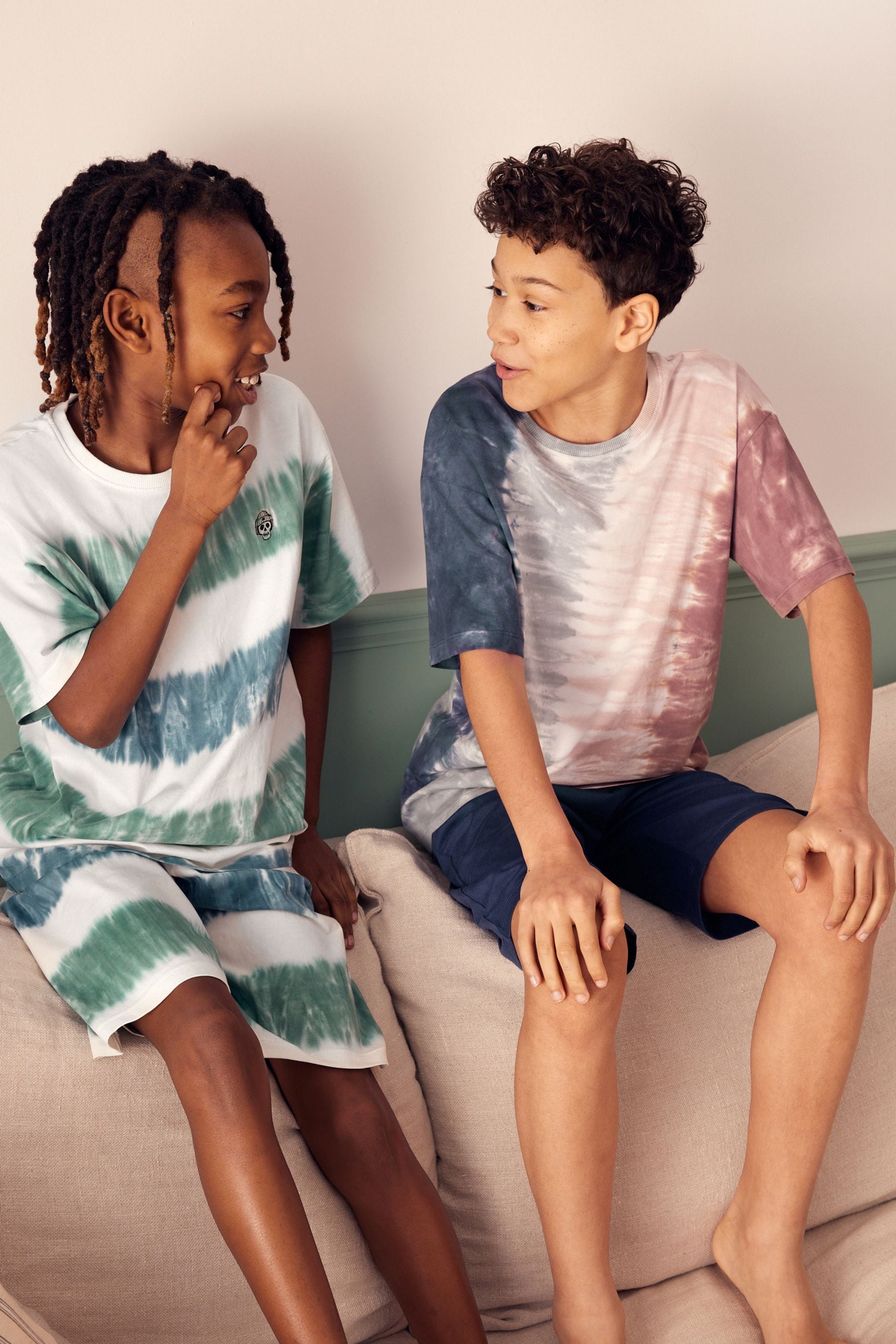 Blue/Neutral Tie Dye Short Pyjamas 2 Pack (6-16yrs)