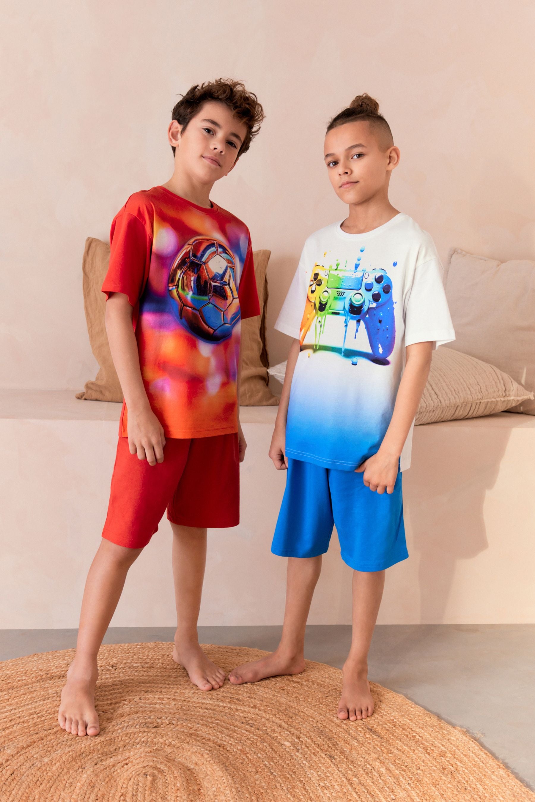 Red/White Gamer and Football Short Pyjamas 2 Pack (3-16yrs)