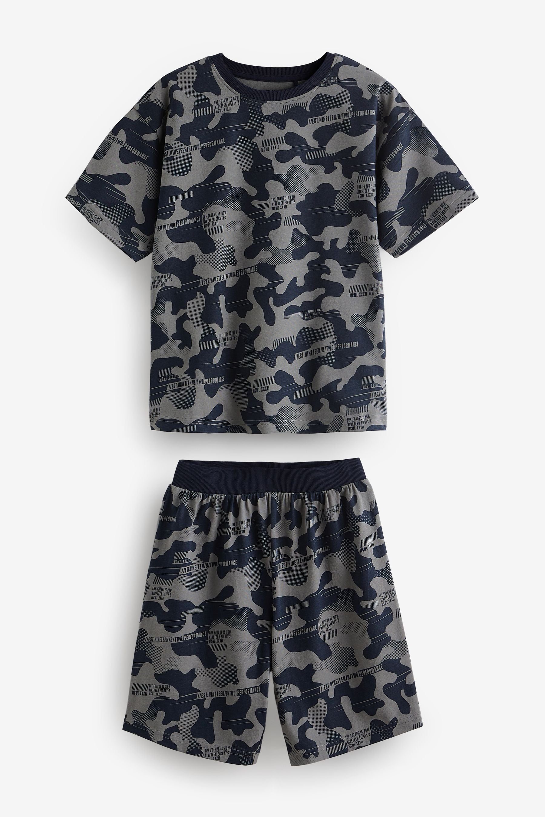 Blue/Grey/Green Camouflage Short Pyjamas 3 Pack (3-16yrs)