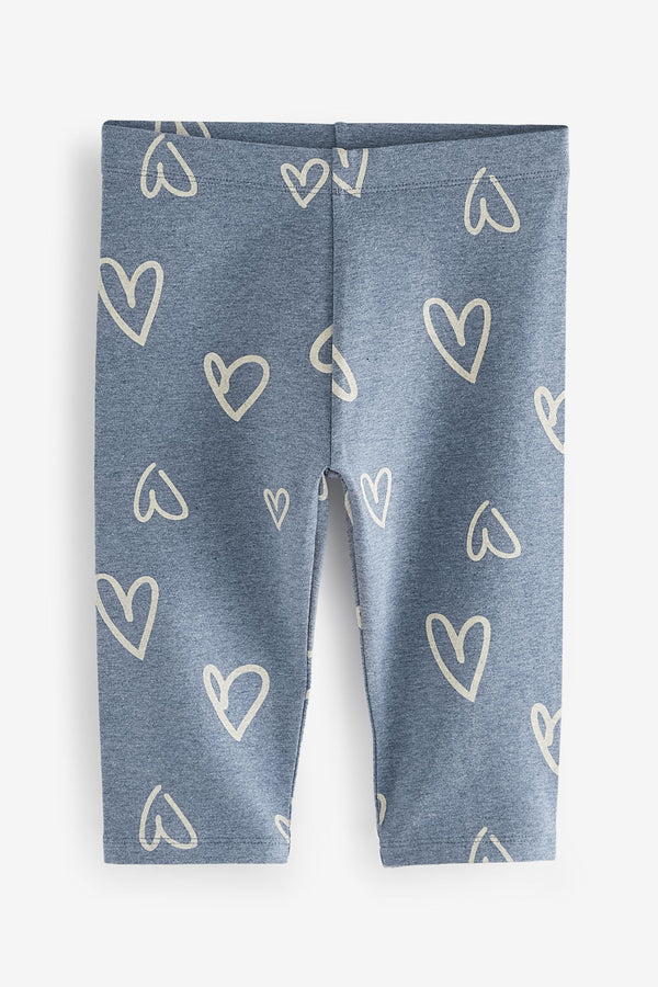 Blue Marl Heart Print Cropped Leggings (3-16yrs)