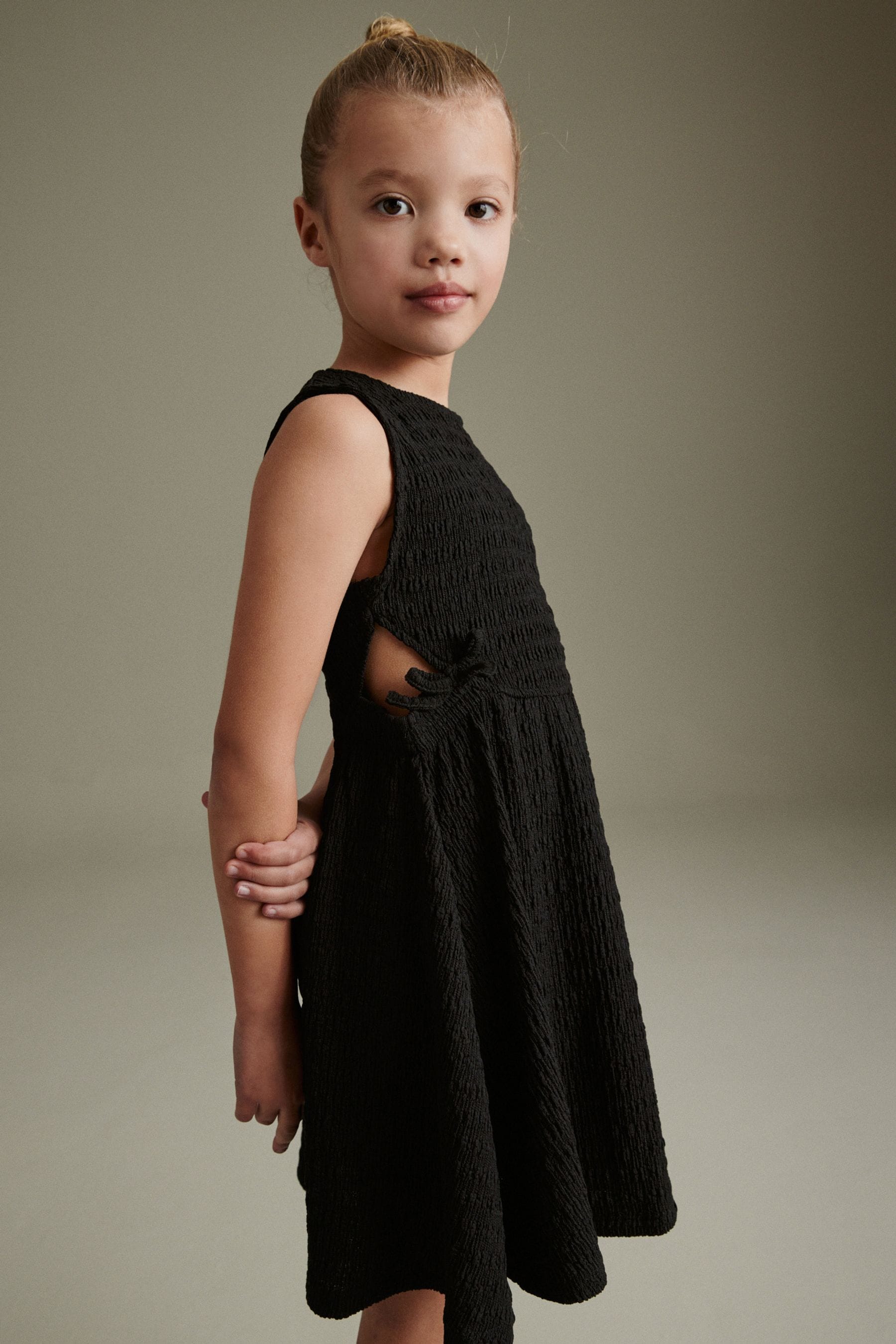 Black Textured Jersey Dress (3-16yrs)