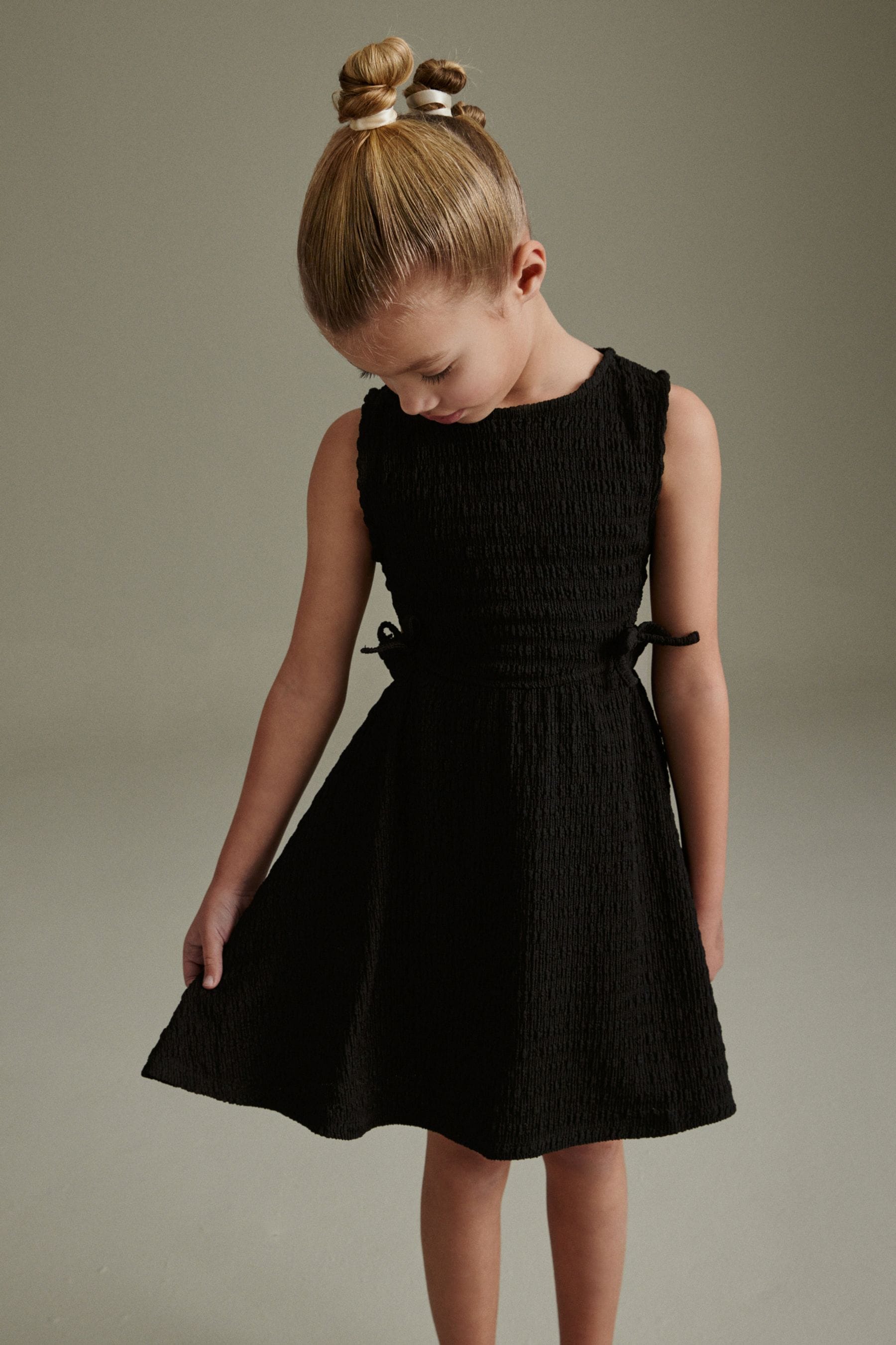 Black Textured Jersey Dress (3-16yrs)