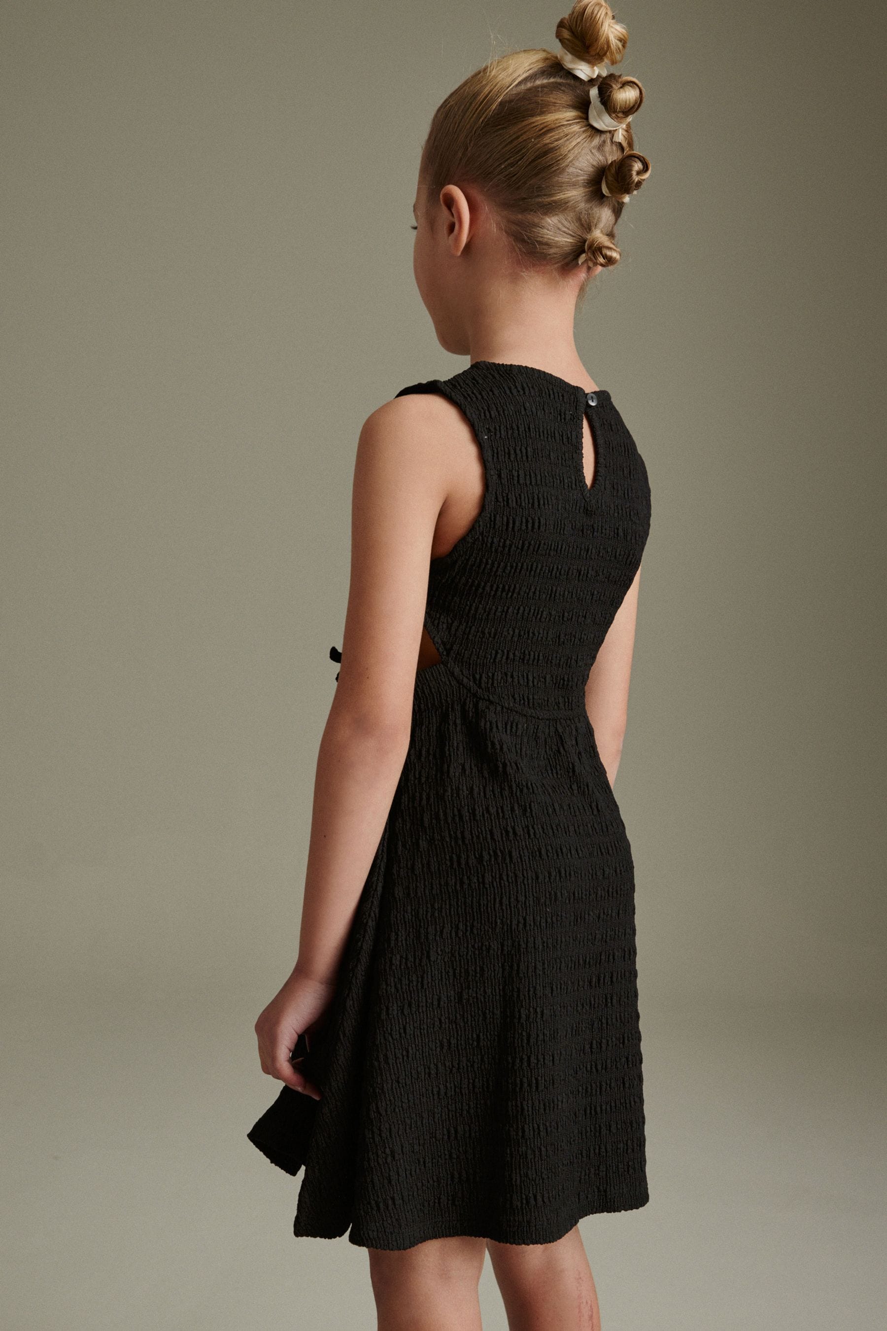 Black Textured Jersey Dress (3-16yrs)