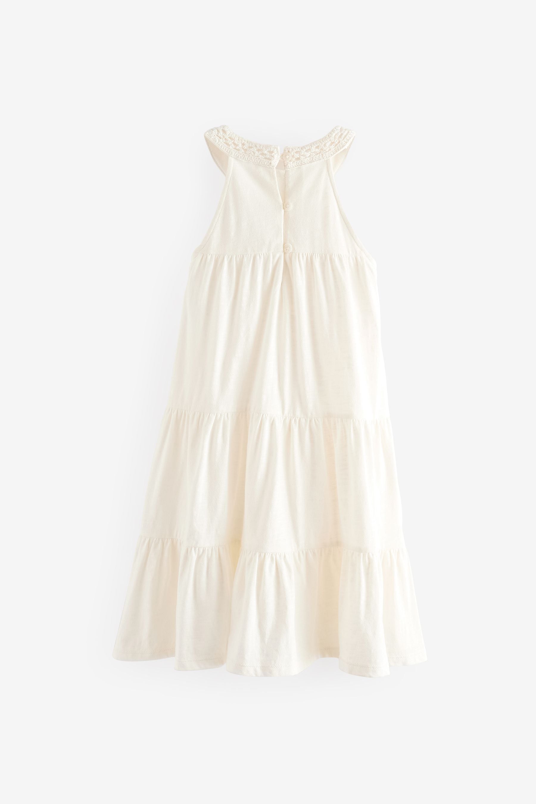 White Crochet Tiered Jersey Dress (3-16yrs)