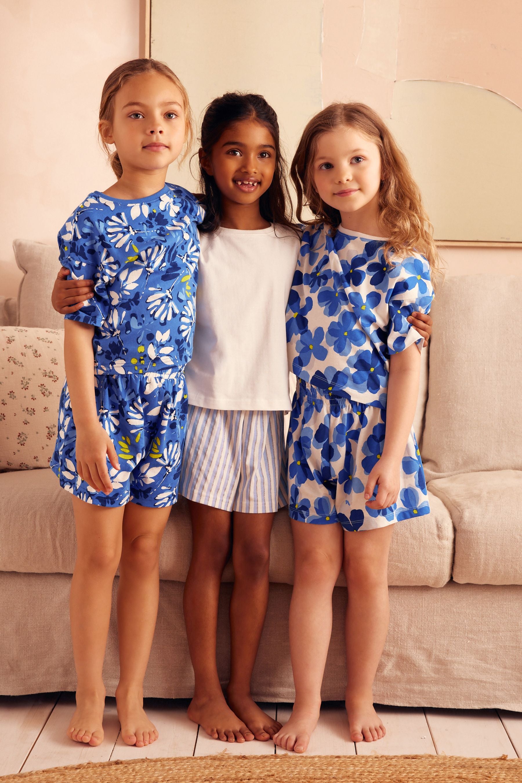 Blue Floral/ Stripe Short Pyjamas 3 Pack (9mths-16yrs)