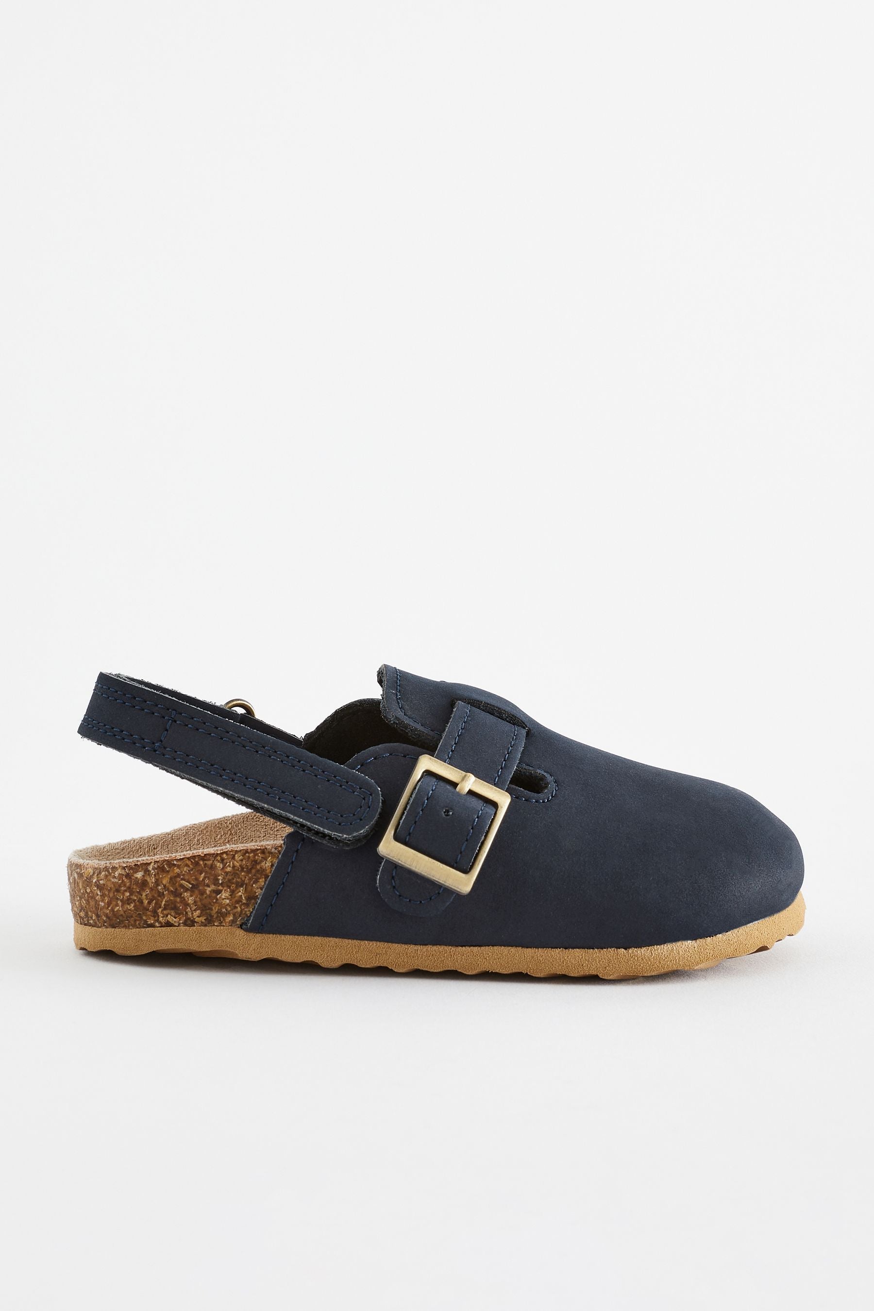 Navy Leather Slip-On Clog Mules