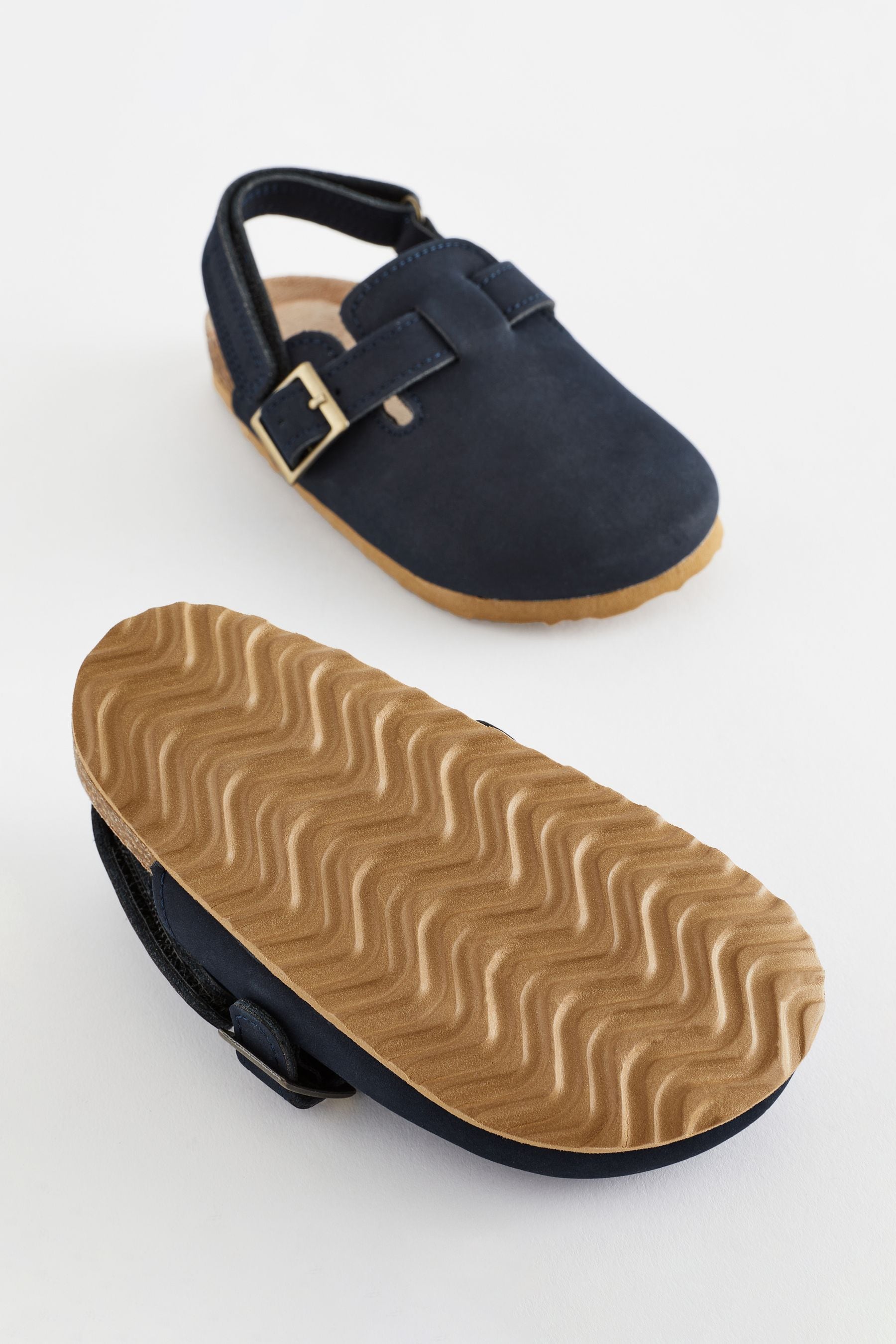 Navy Leather Slip-On Clog Mules