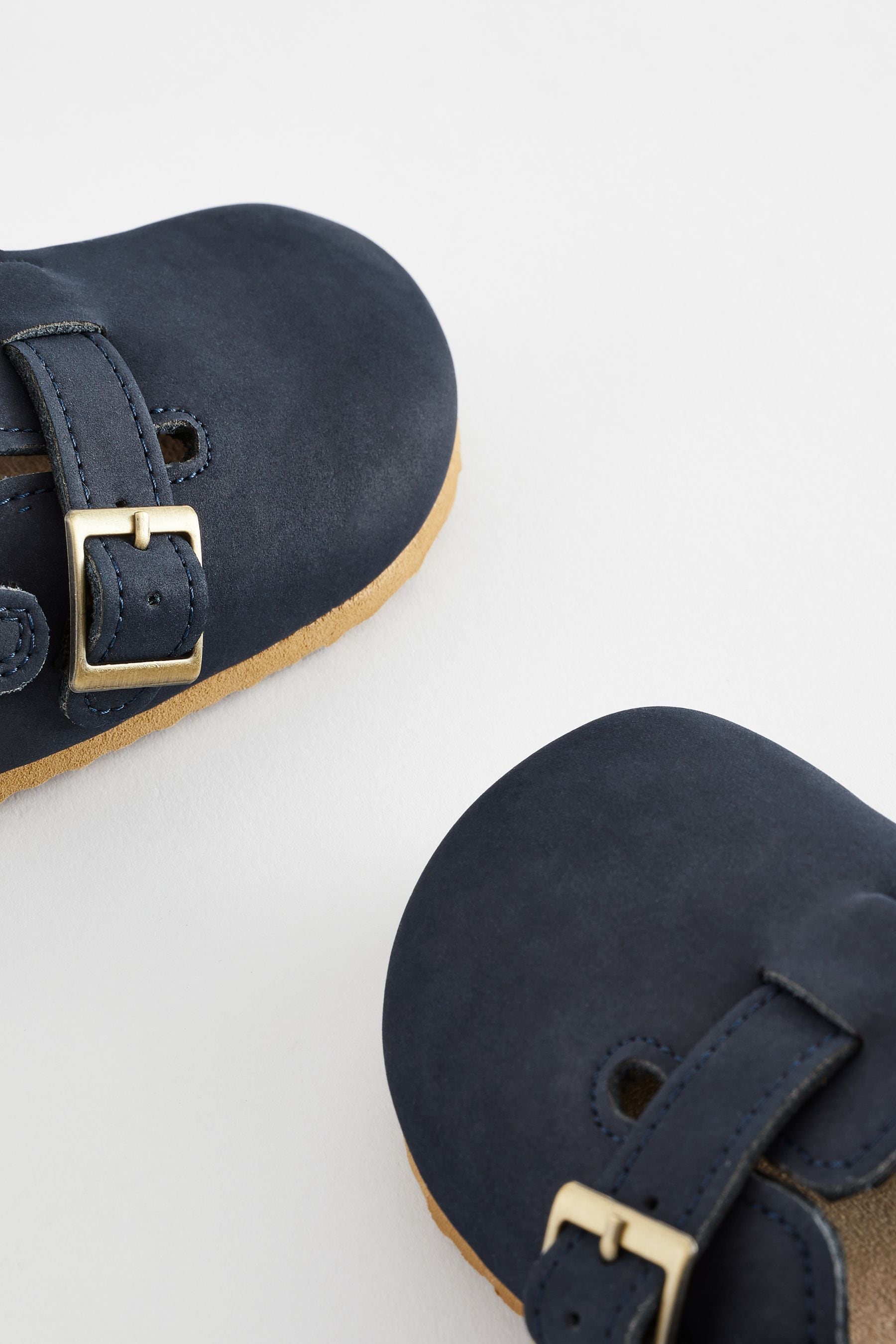 Navy Leather Slip-On Clog Mules