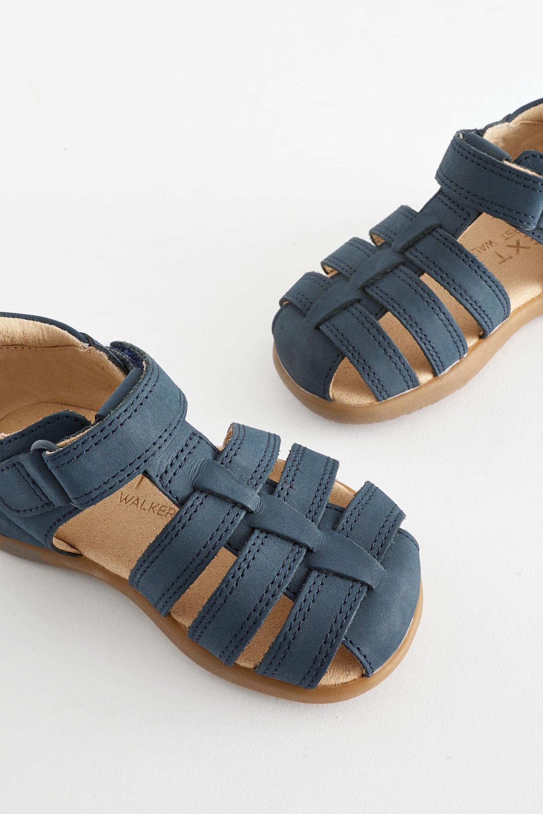 Navy Standard Fit (F) Baby Touch Fastening Leather First Walker Sandals