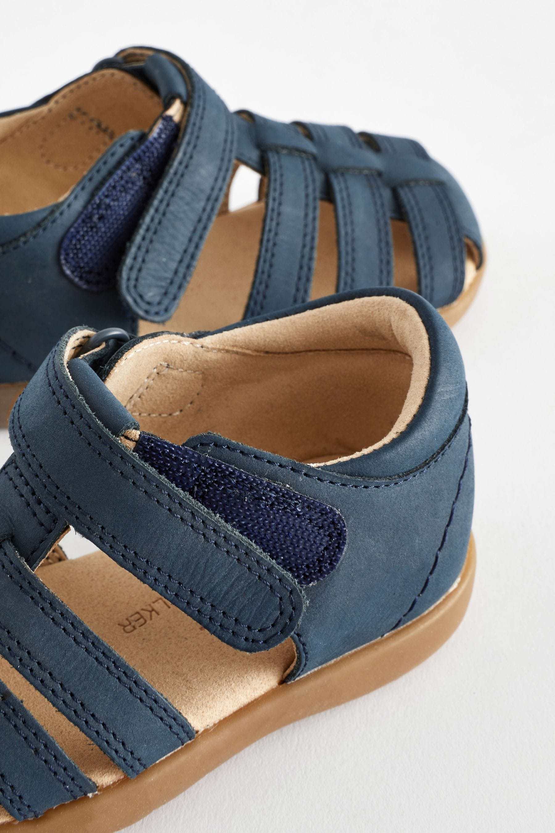 Navy Standard Fit (F) Baby Touch Fastening Leather First Walker Sandals