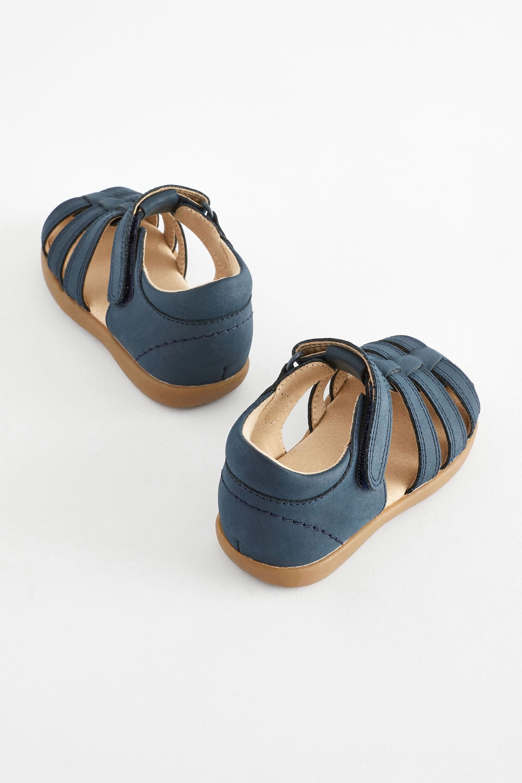 Navy Wide Fit (G) Baby Touch Fastening Leather First Walker Sandals