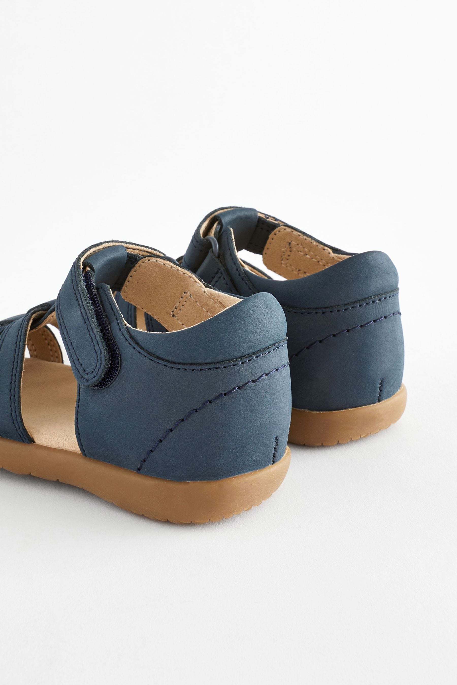 Navy Baby Touch Fastening Leather First Walker Sandals