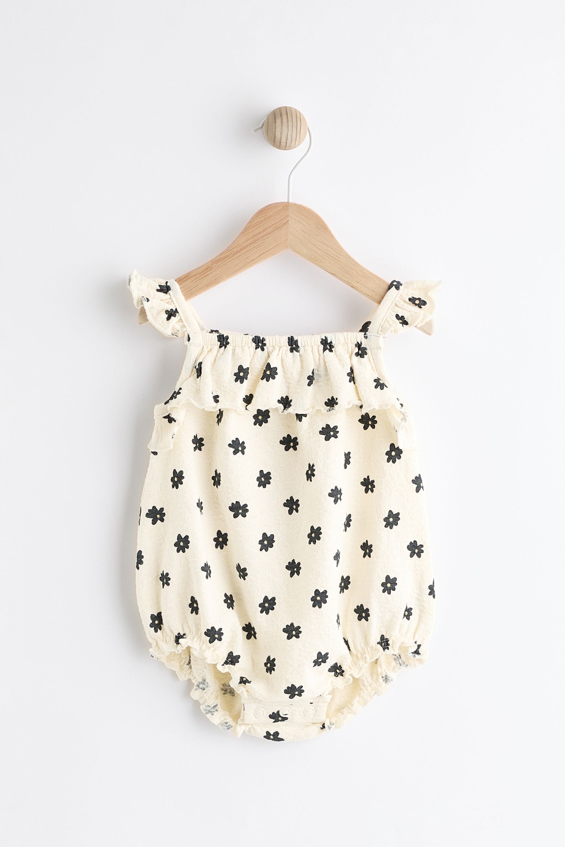 Cream/Black Floral Textured Strappy Baby Romper