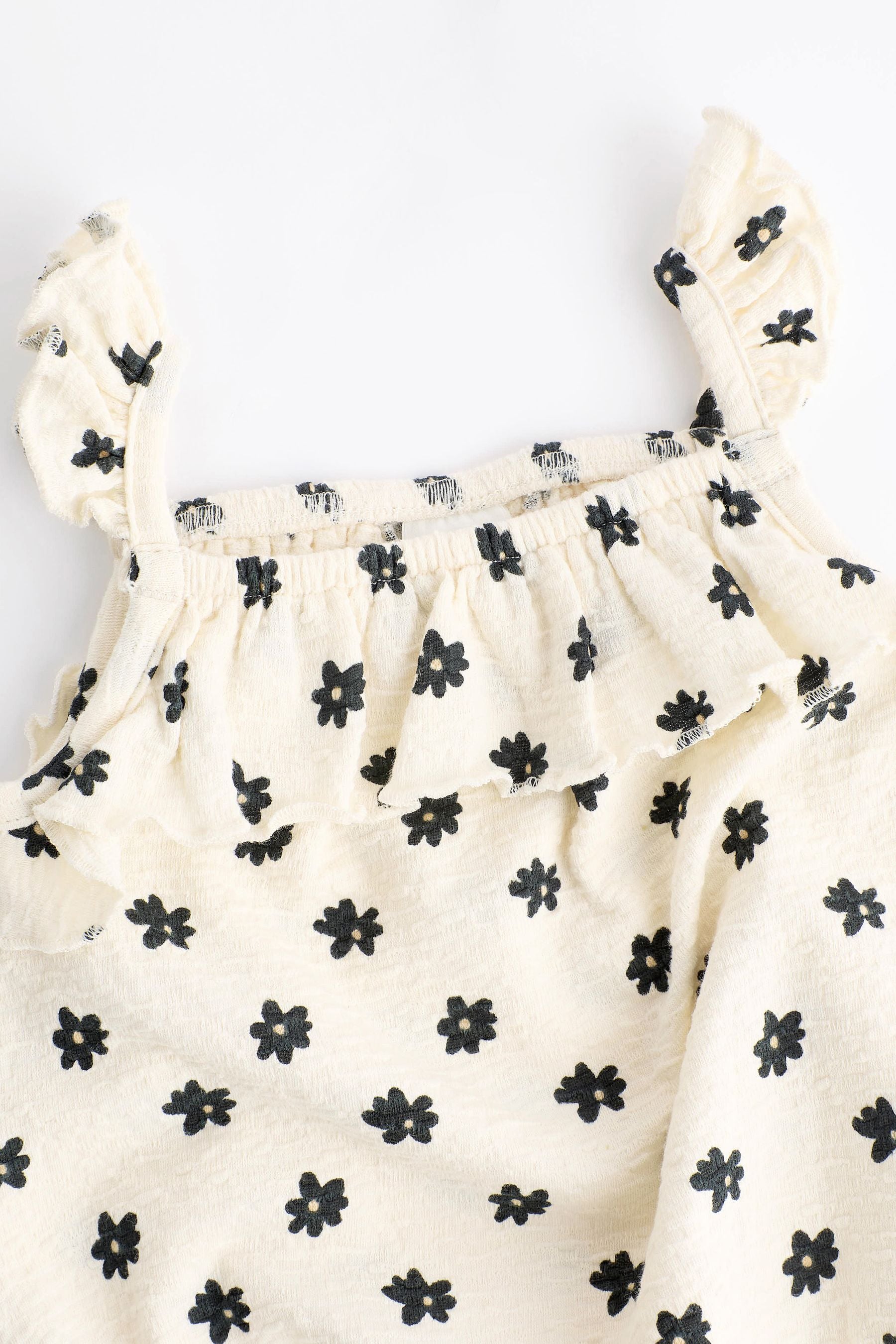 Cream/Black Floral Textured Strappy Baby Romper