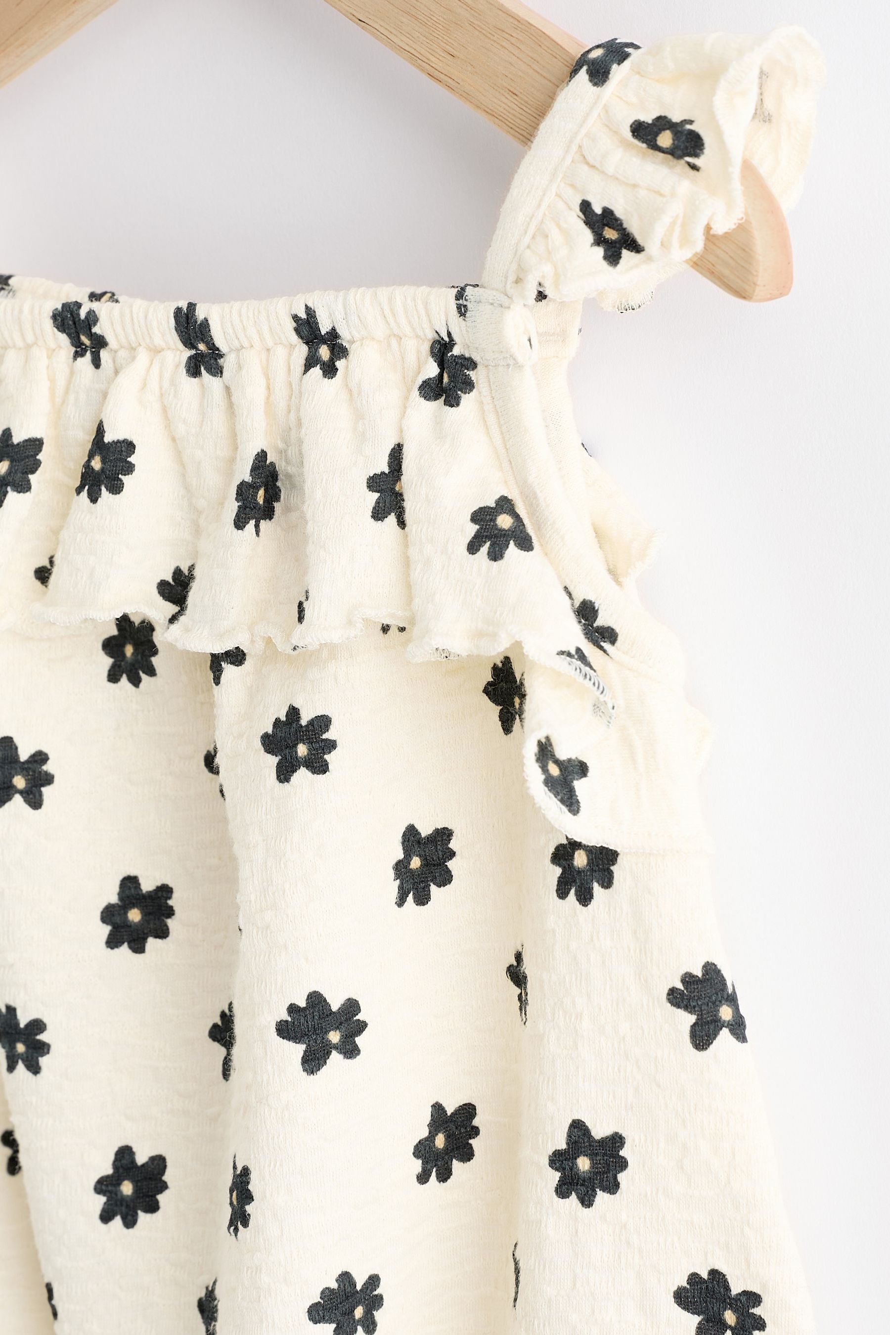 Cream/Black Floral Textured Strappy Baby Romper