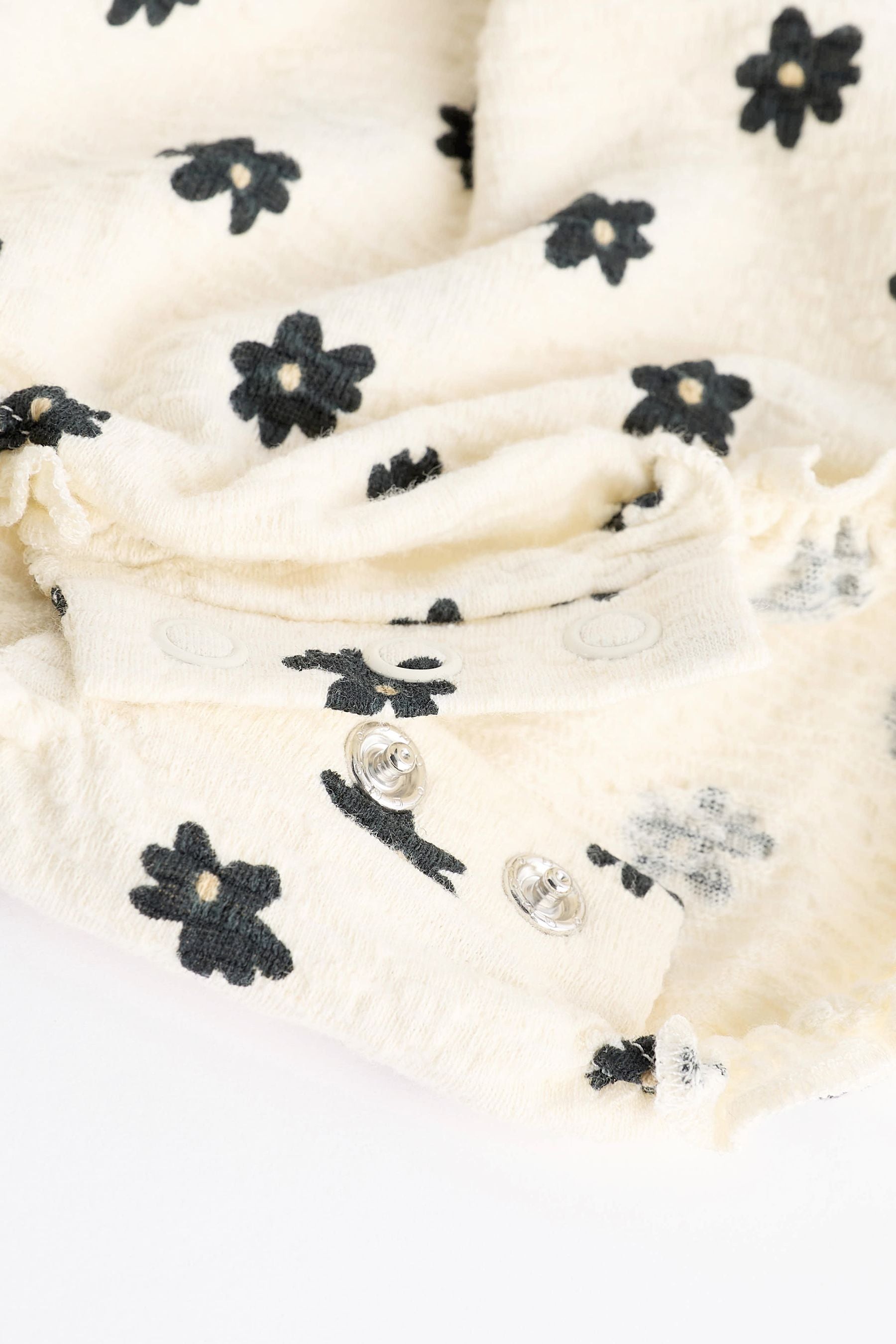 Cream/Black Floral Textured Strappy Baby Romper