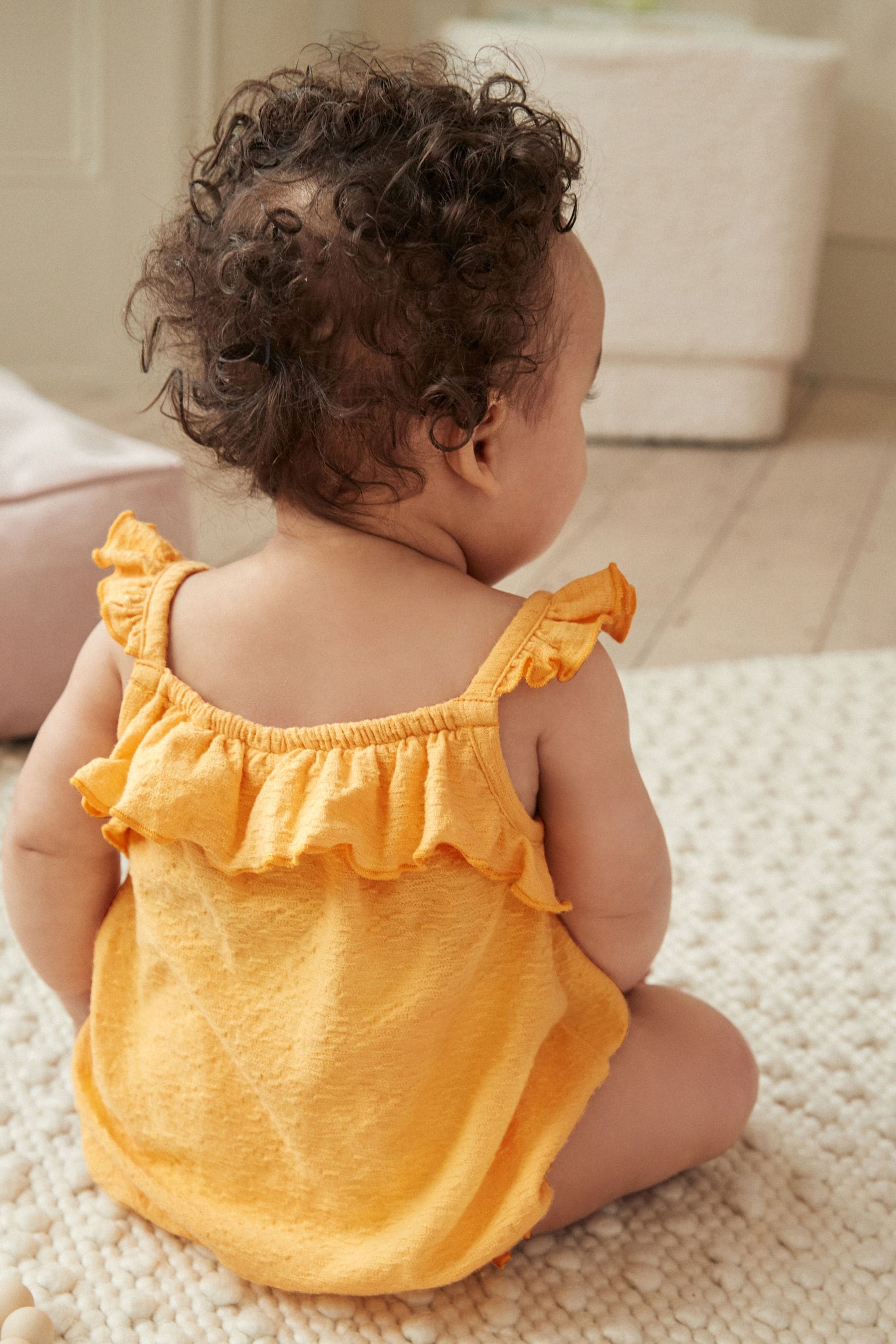 Yellow Textured Strappy Baby Romper