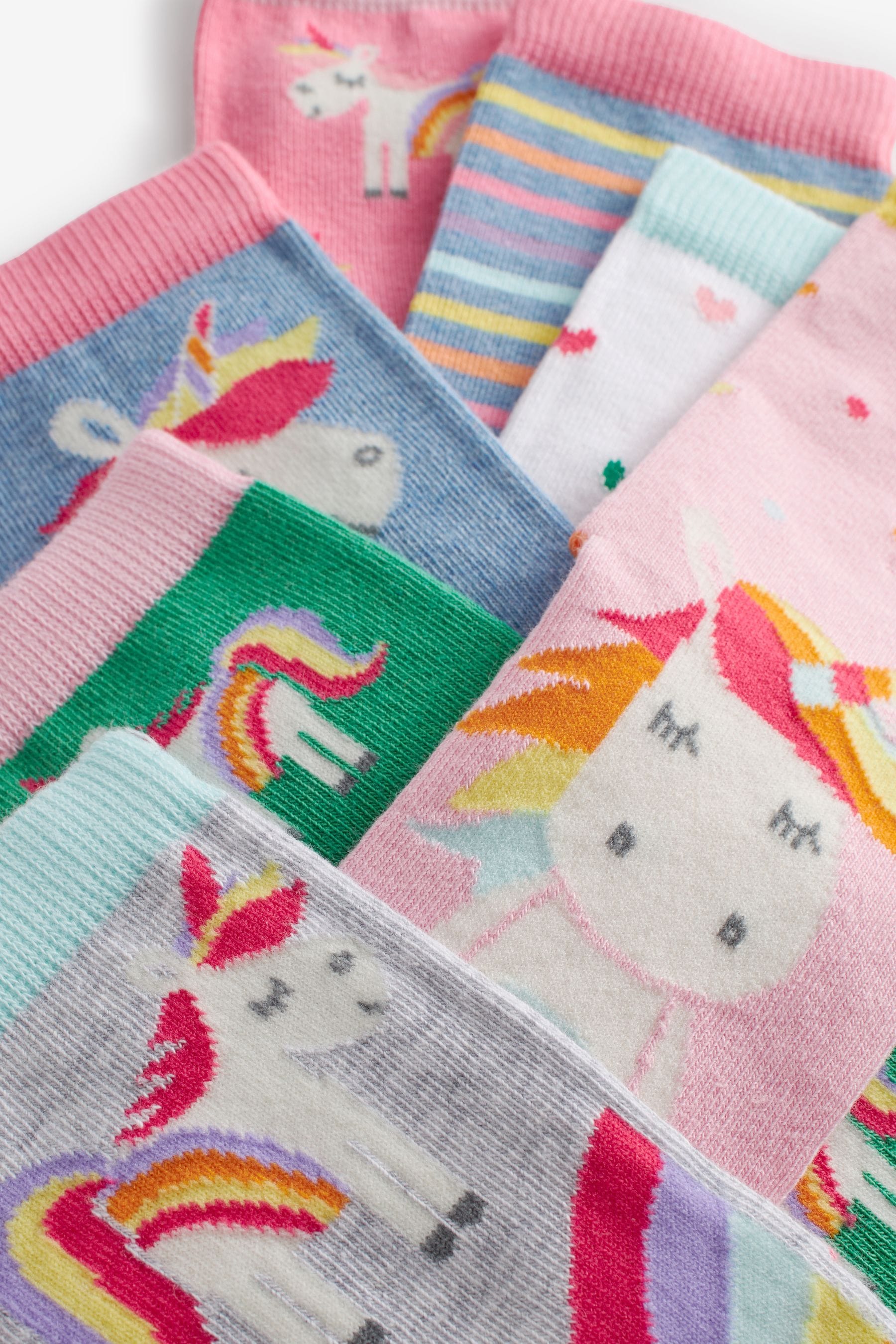 Pink, Green and blue Cotton Rich Unicorn Ankle Socks 7 Pack