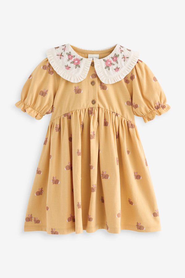 Ochre Yellow Short Sleeve Collar Dress (3mths-7yrs)