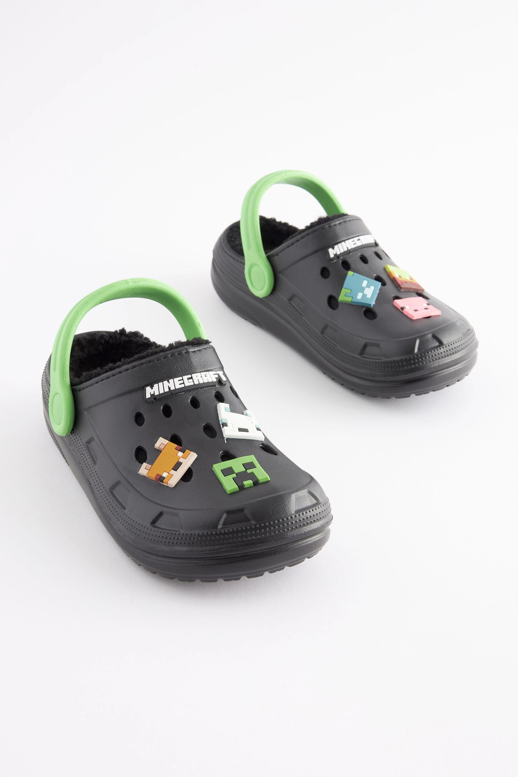 Black Minecraft Faux Fur Lined Clog Slippers