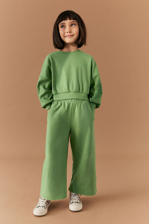 Khaki Green Rib Cuffed Top & Wide Leg Joggers Set (2-16yrs)