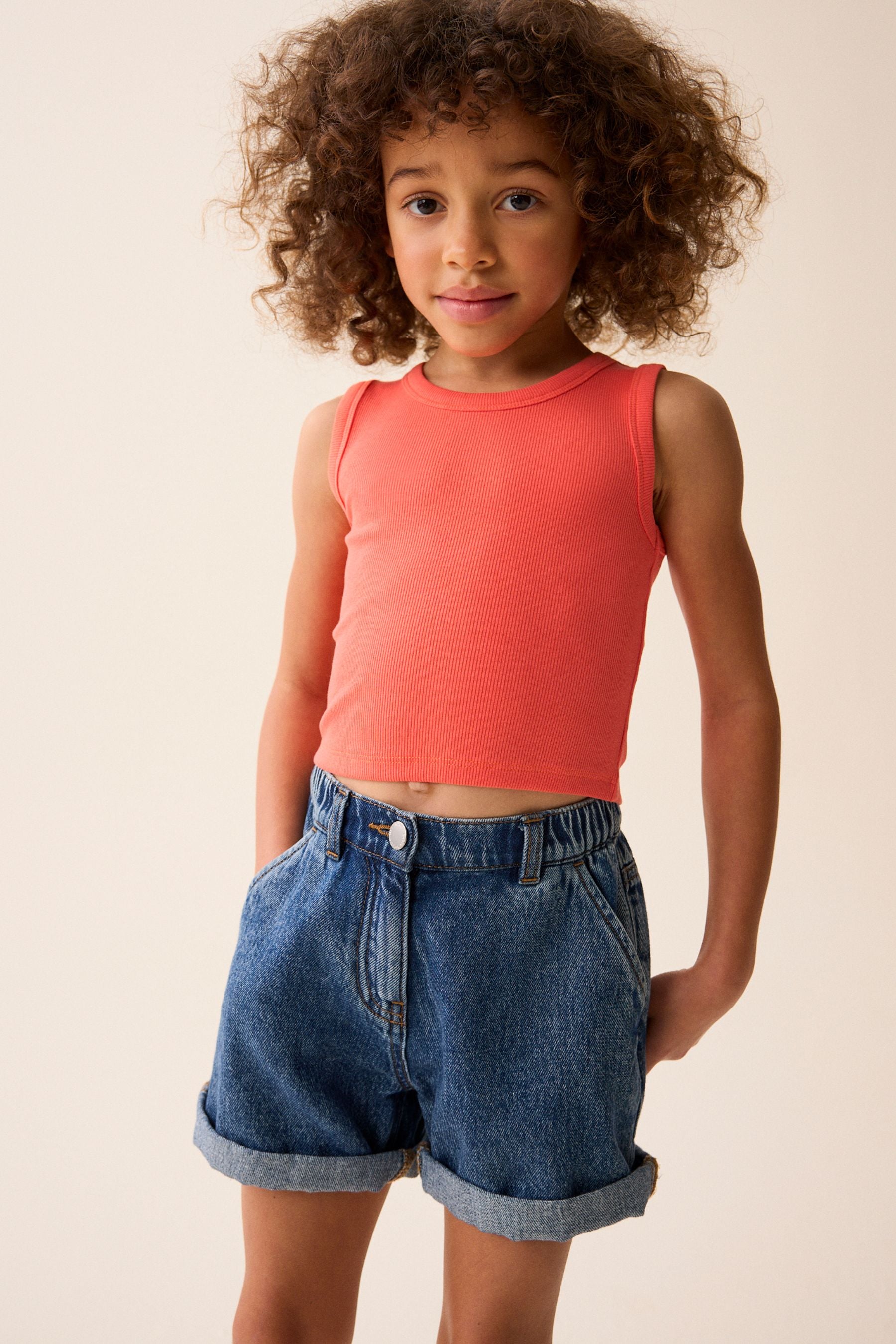 Coral Pink Boxy Rib Vest (3-16yrs)