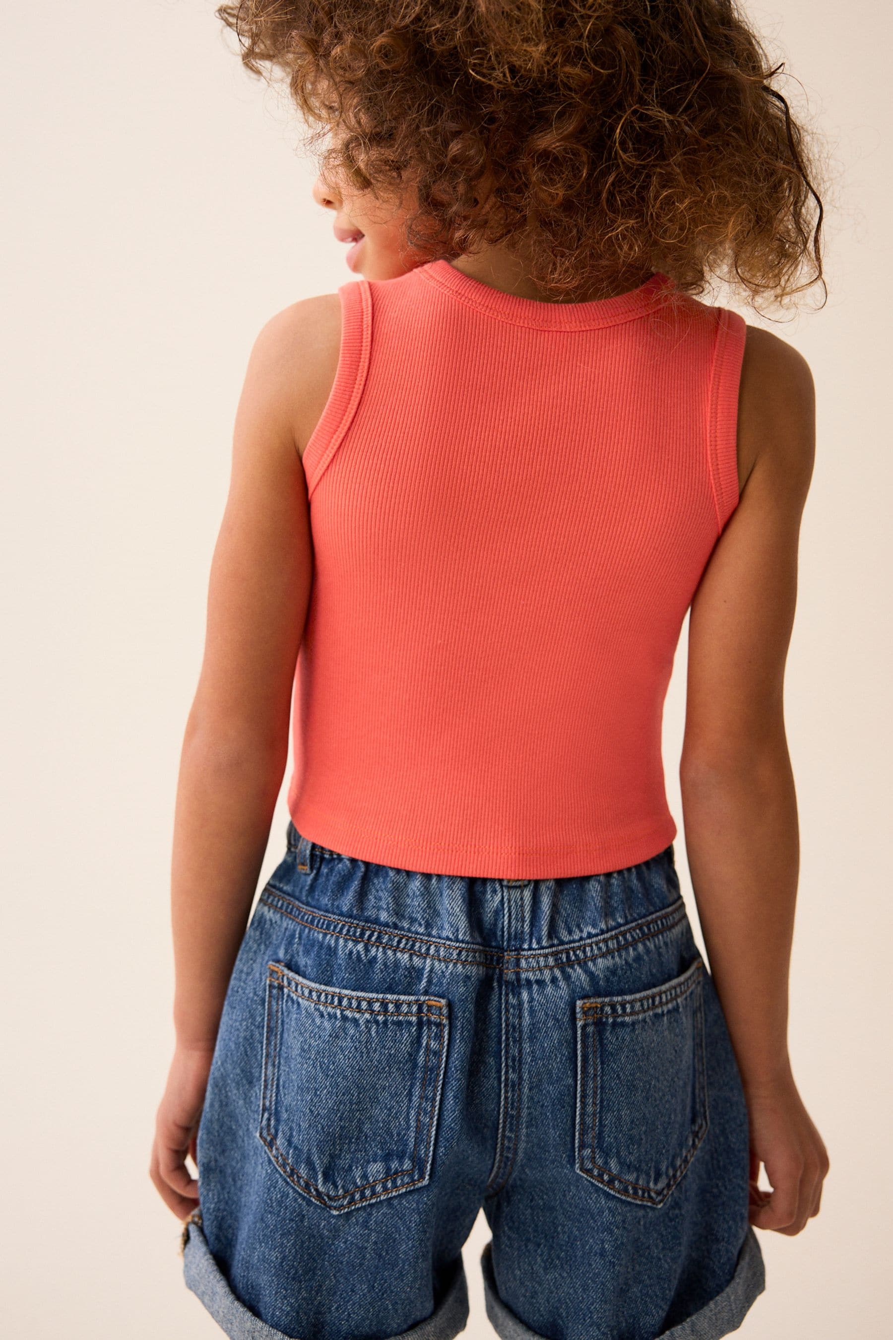 Coral Pink Boxy Rib Vest (3-16yrs)