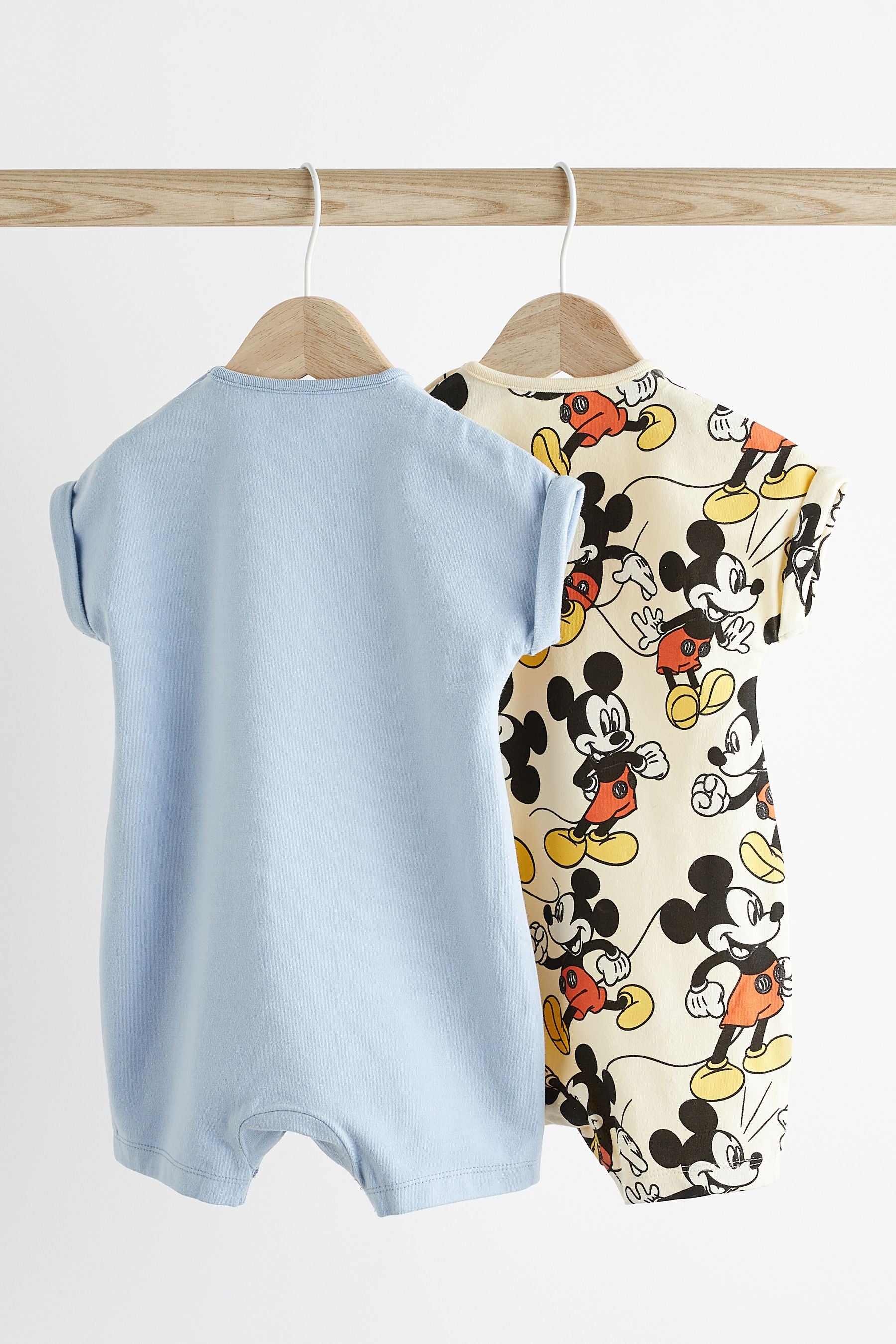 Cream/Blue Mickey Mouse Jersey Baby Rompers 2 Pack