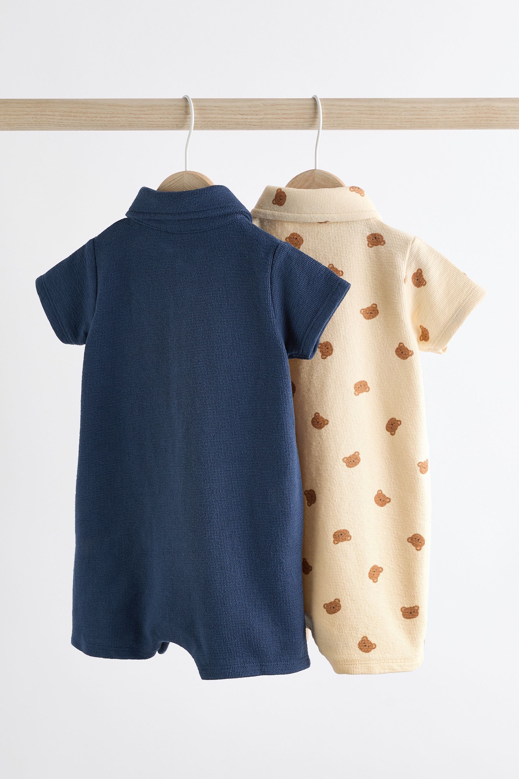 Navy Blue/Cream Bear Collar Jersey Rompers 2 Pack